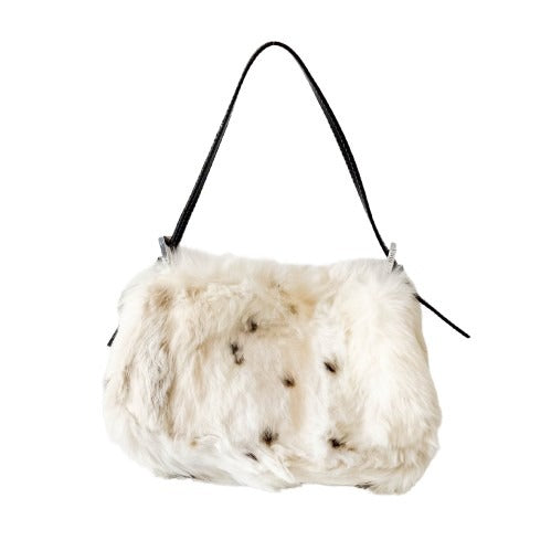 Mini Mamma Baguette White Fur Shoulder Bag