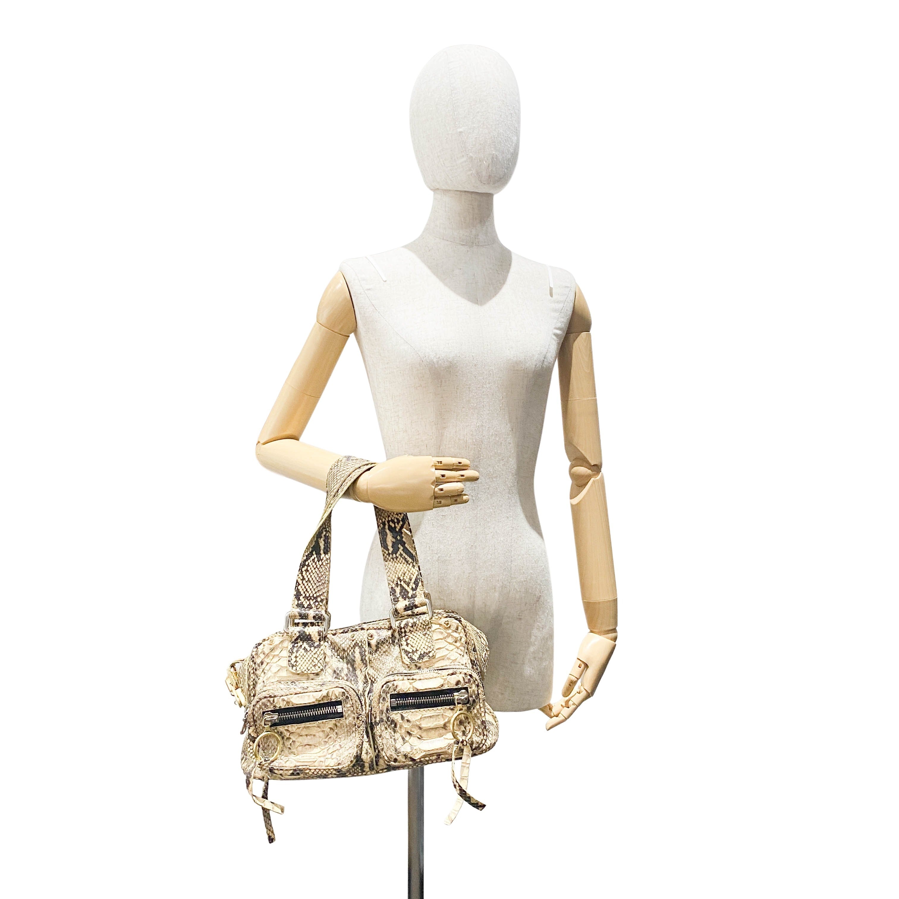 Yellow Python Embossed Leather Shoulder Bag