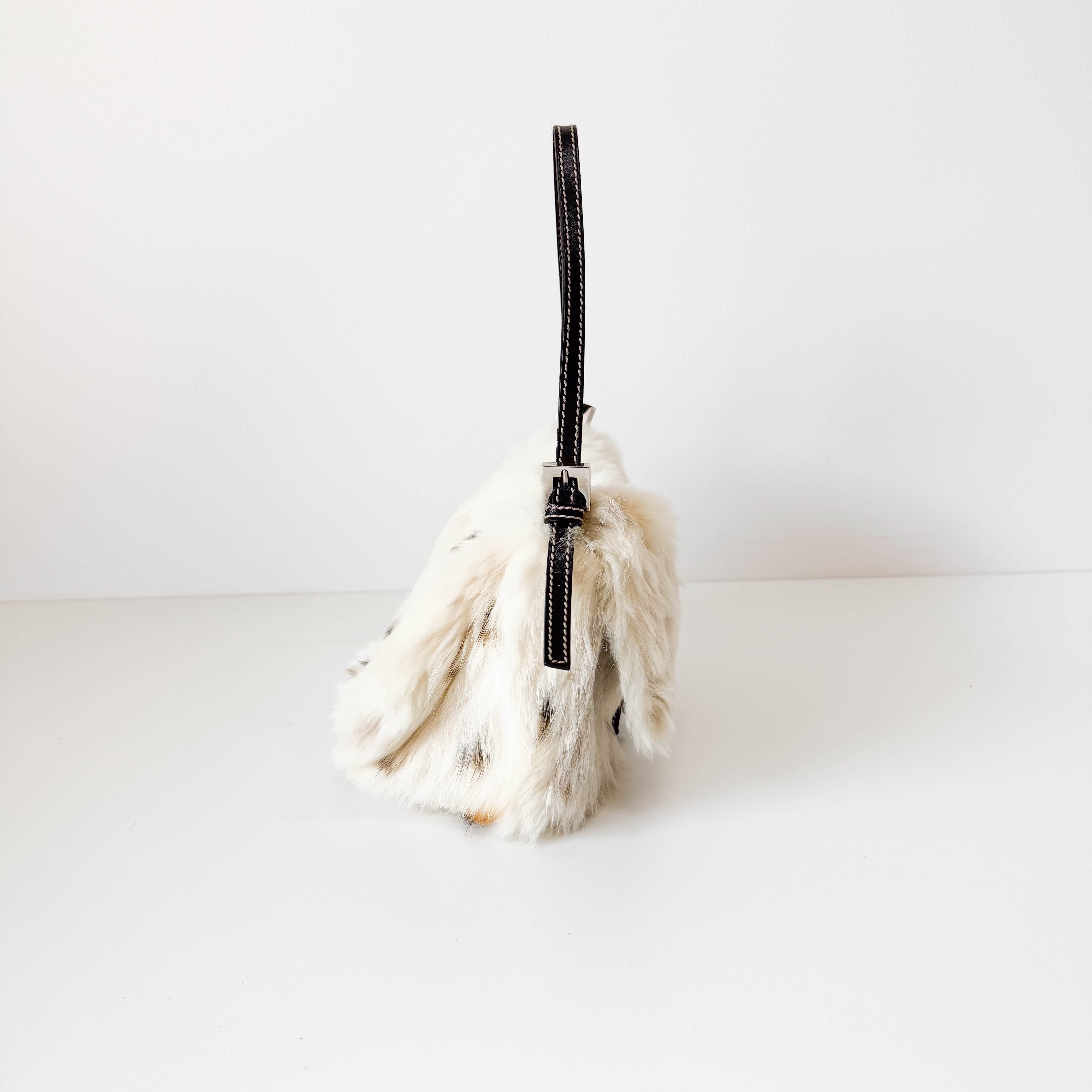 Mini Mamma Baguette White Fur Shoulder Bag