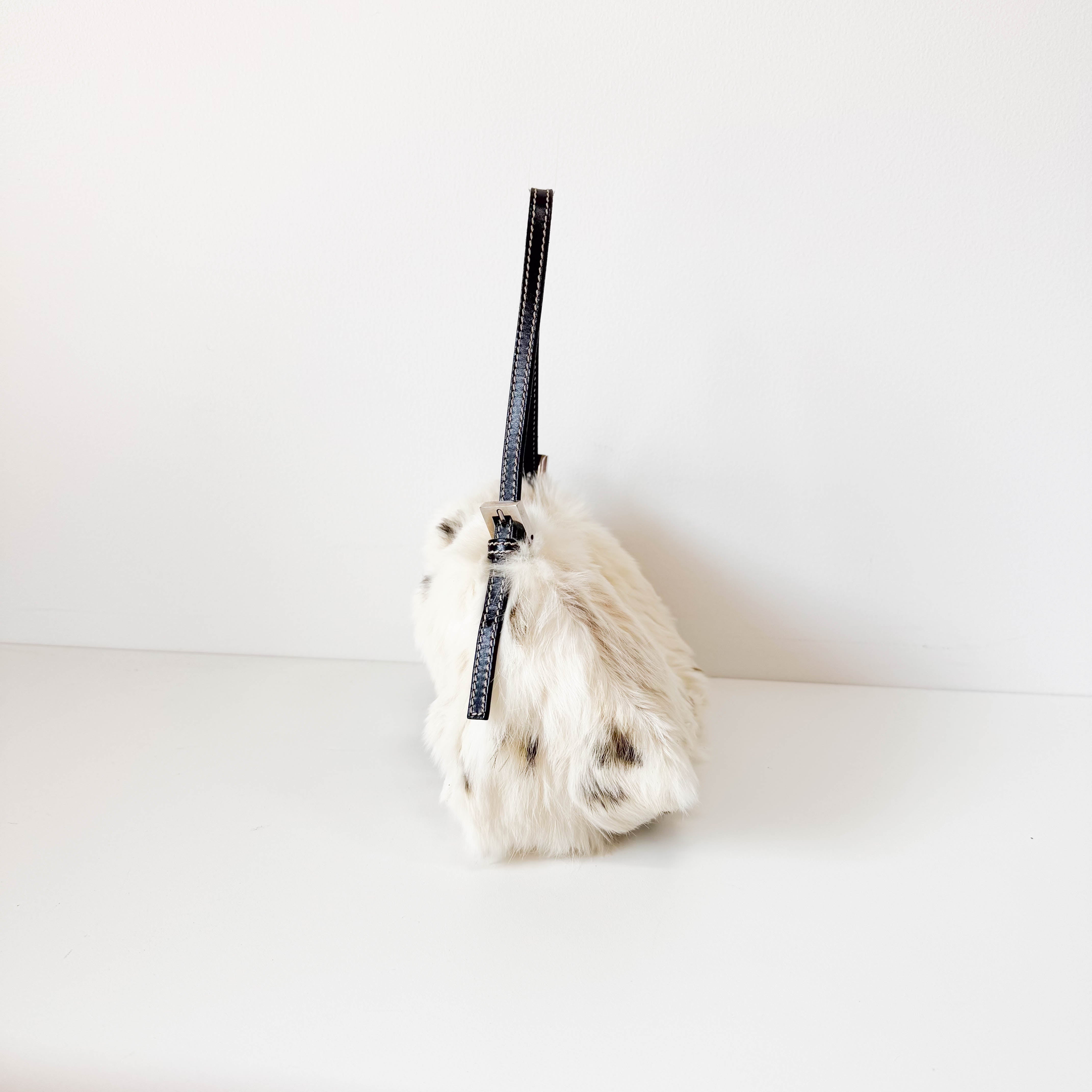 Mini Mamma Baguette White Fur Shoulder Bag