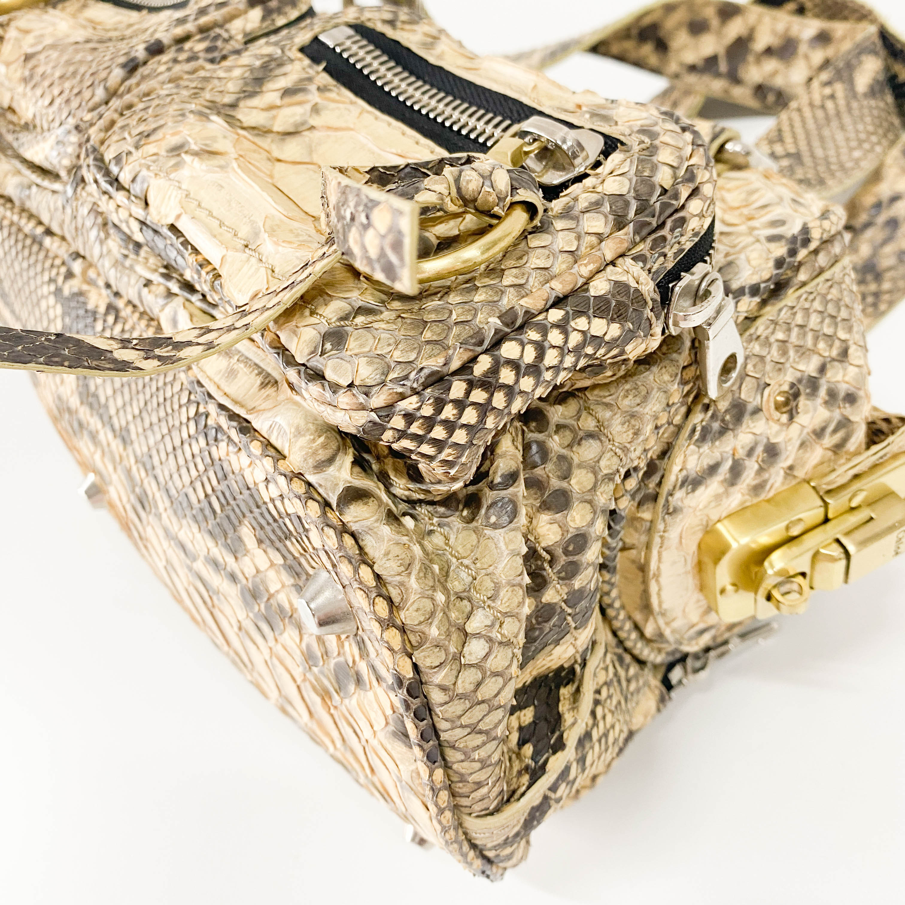 Yellow Python Embossed Leather Shoulder Bag