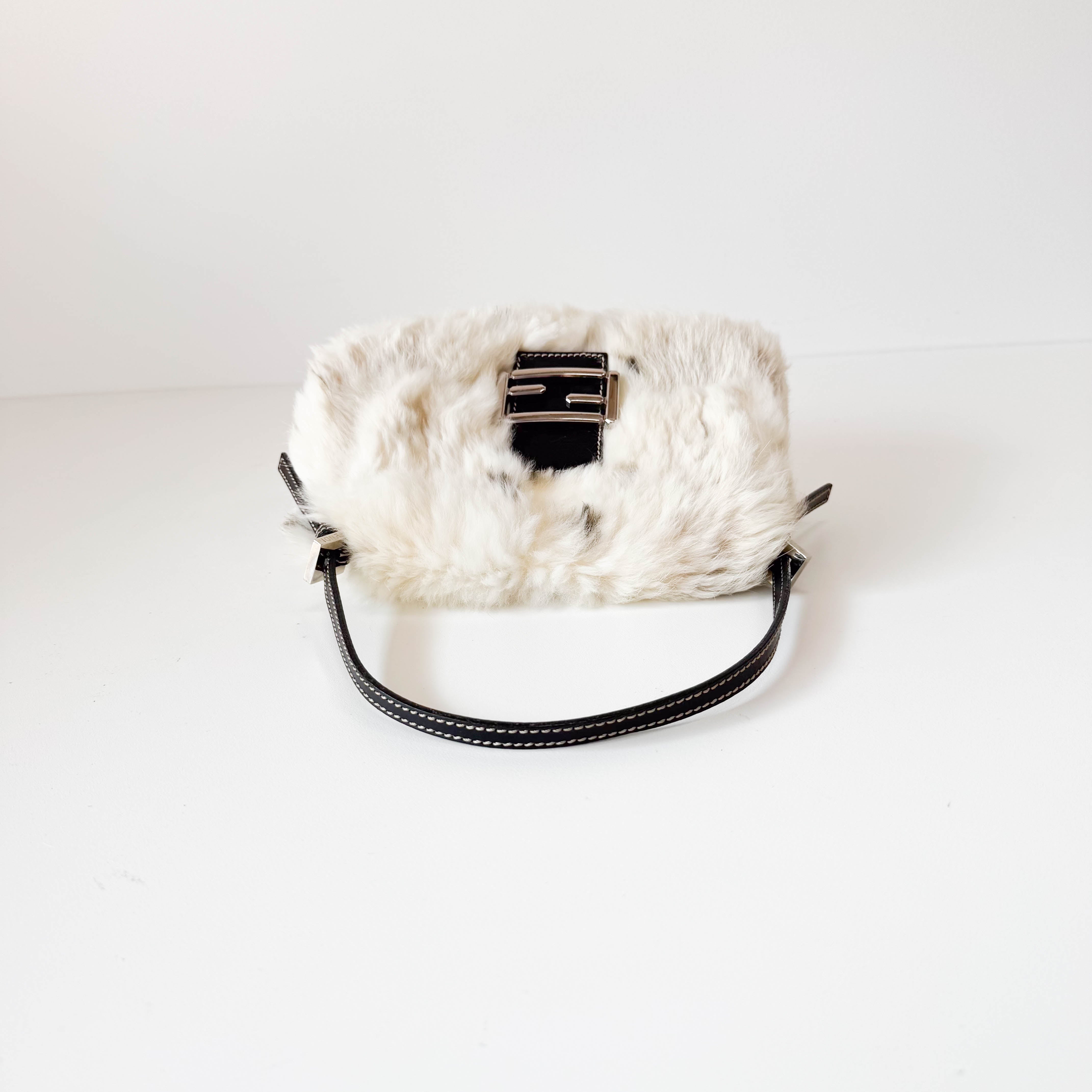 Mini Mamma Baguette White Fur Shoulder Bag