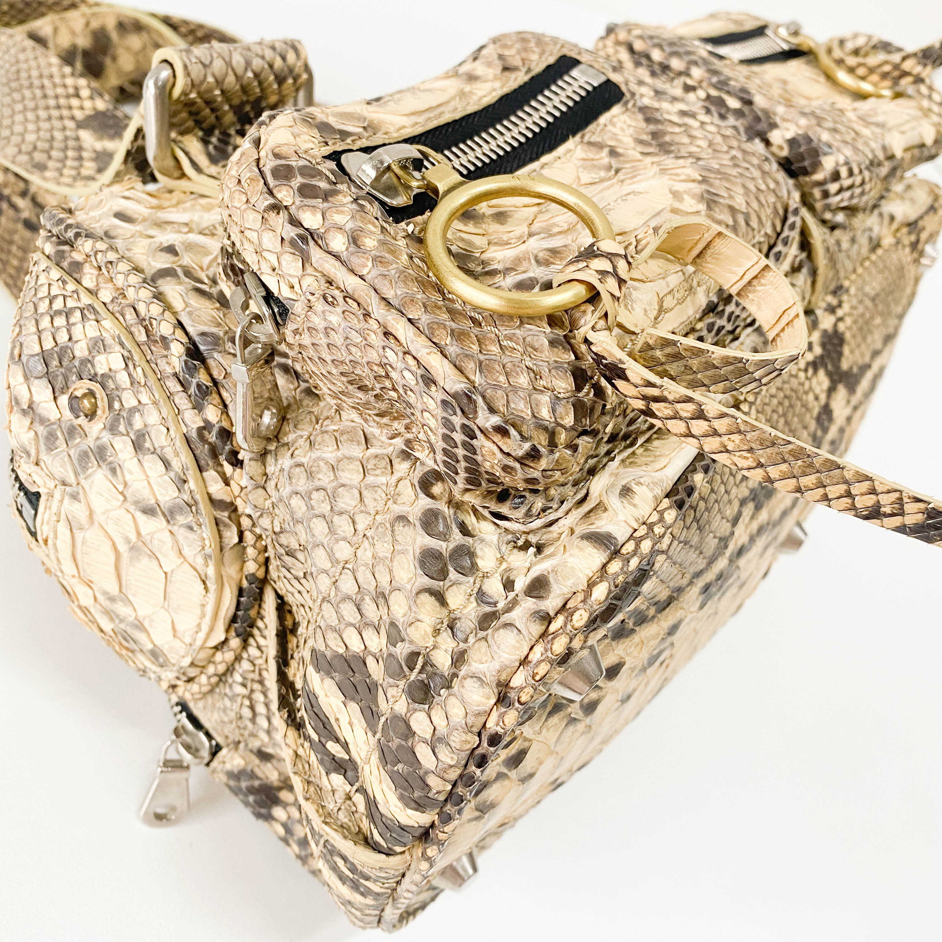 Yellow Python Embossed Leather Shoulder Bag