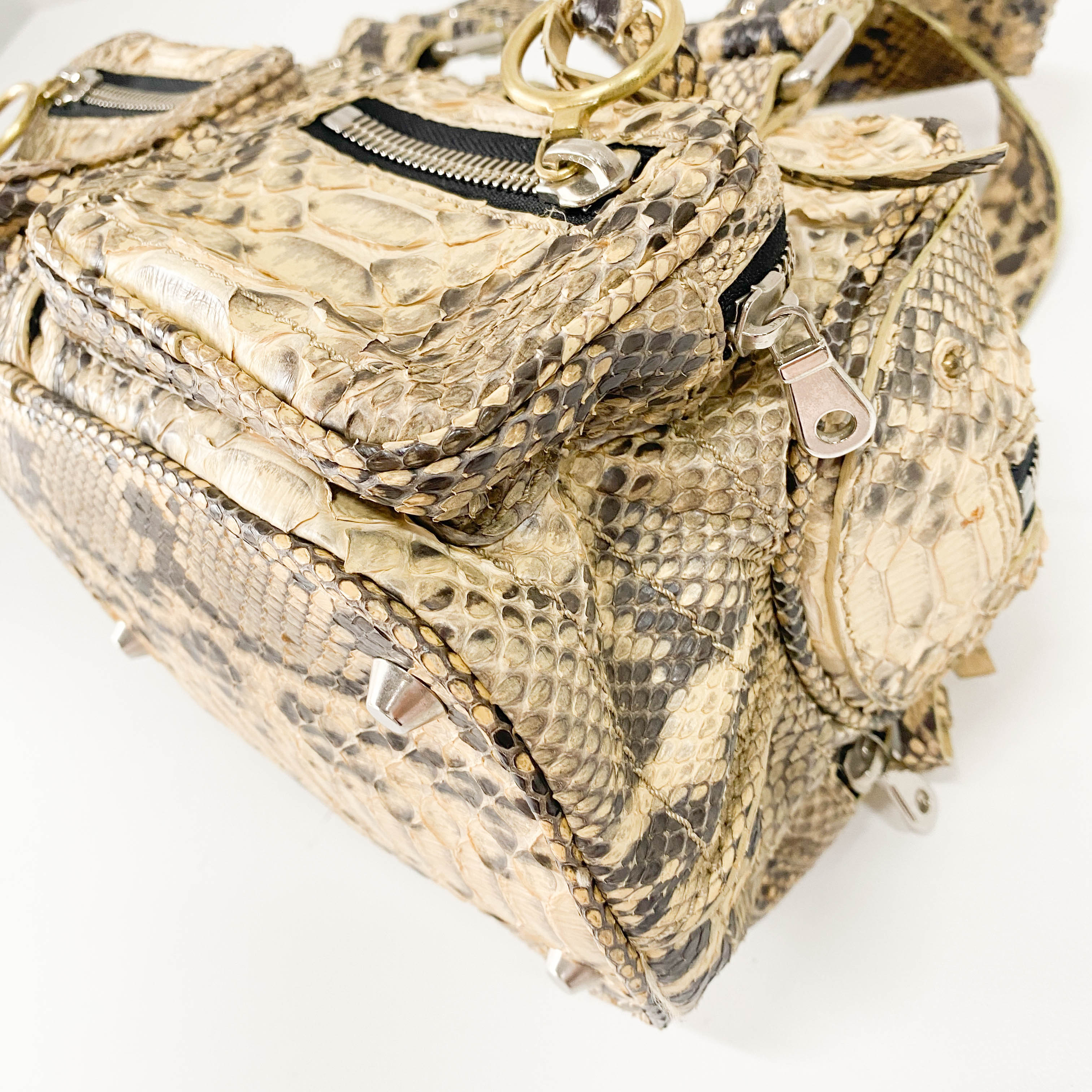 Yellow Python Embossed Leather Shoulder Bag