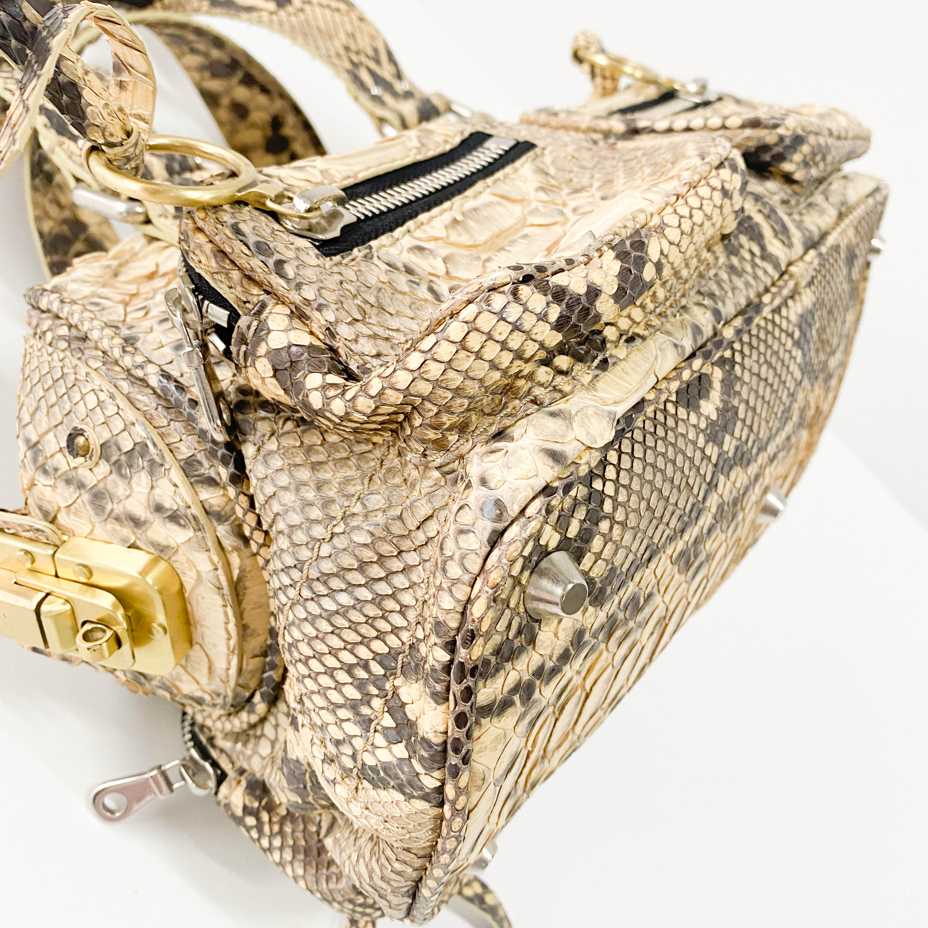 Yellow Python Embossed Leather Shoulder Bag