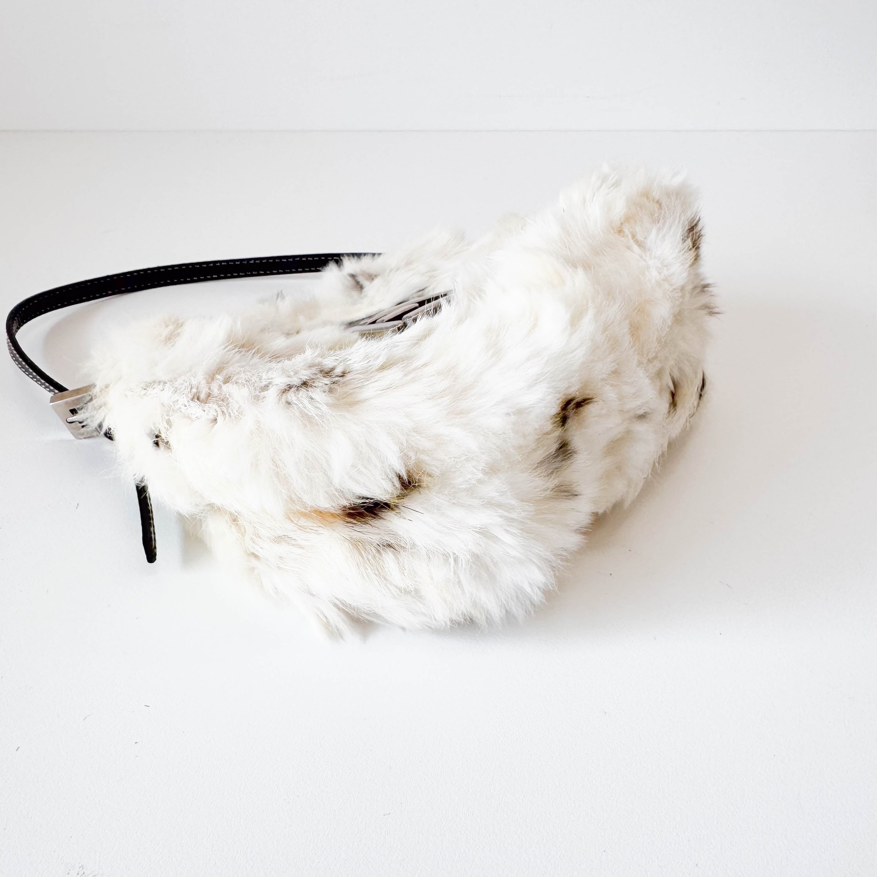 Mini Mamma Baguette White Fur Shoulder Bag