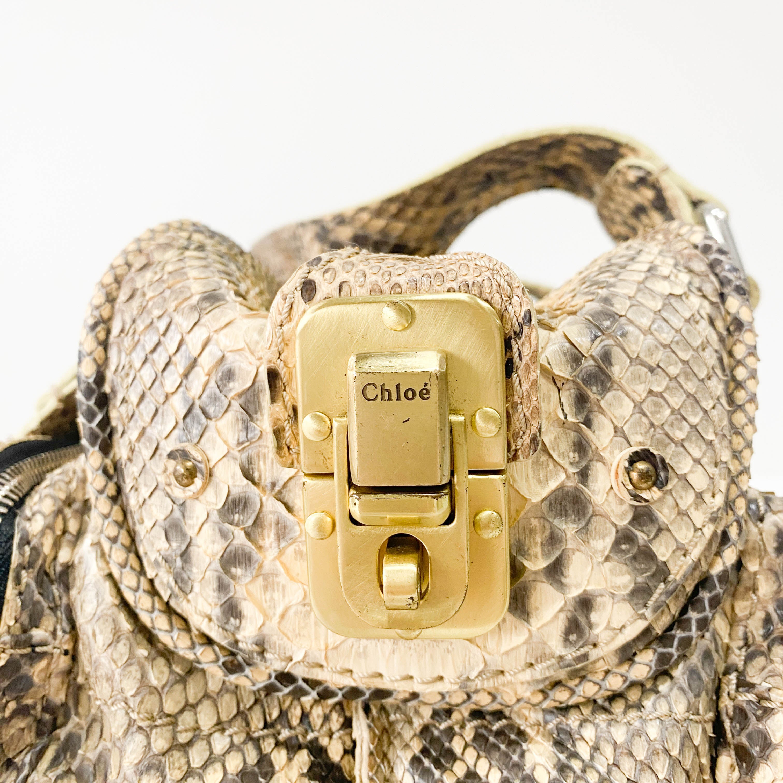 Yellow Python Embossed Leather Shoulder Bag