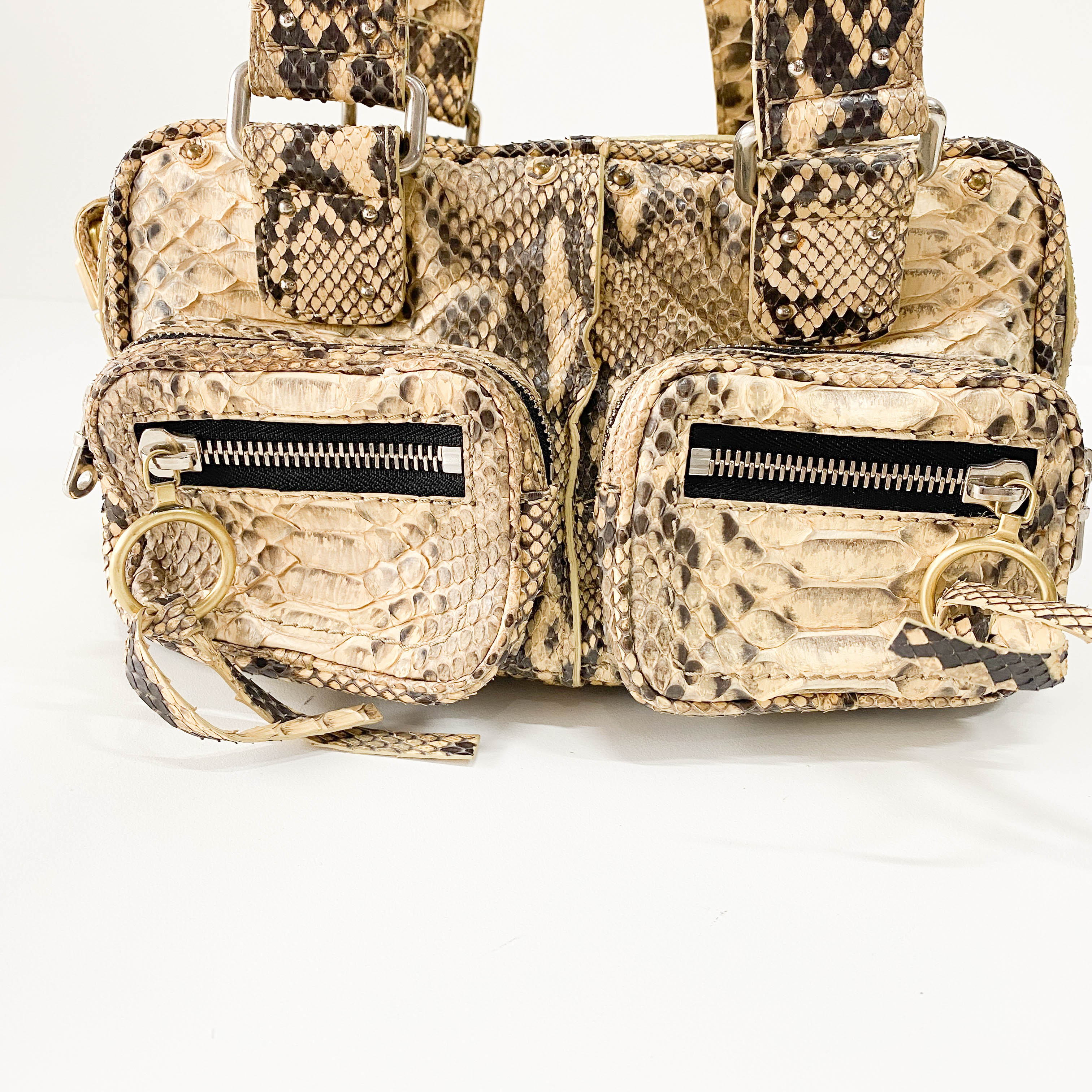 Yellow Python Embossed Leather Shoulder Bag