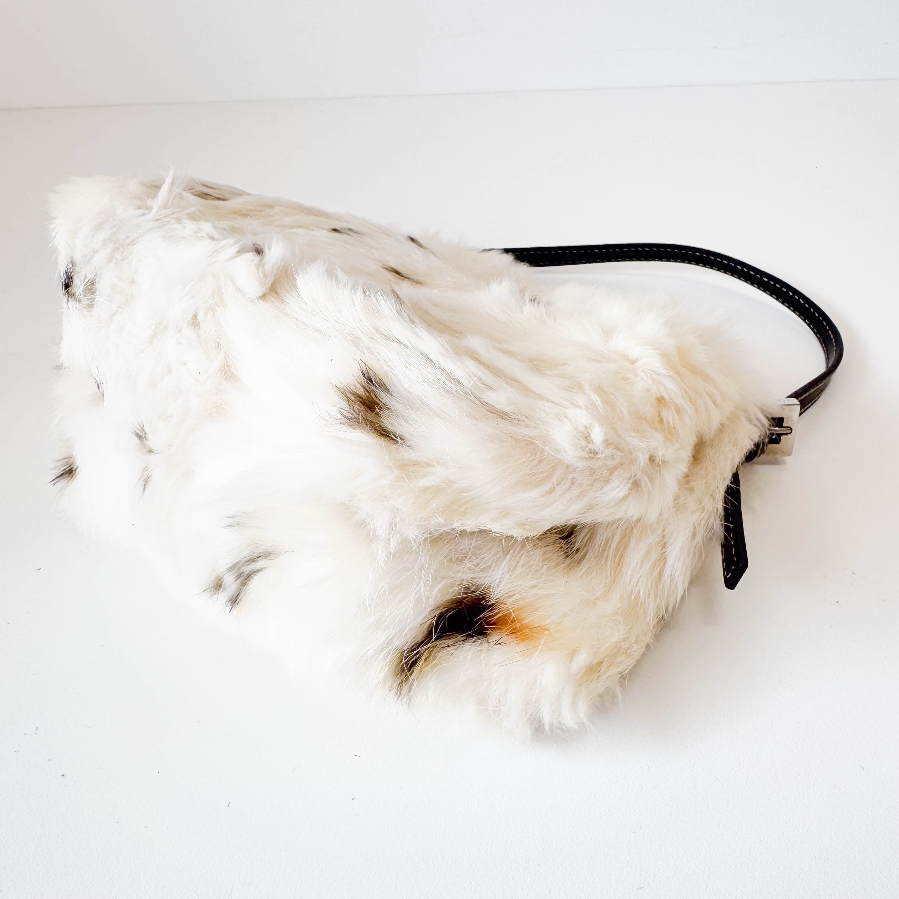 Mini Mamma Baguette White Fur Shoulder Bag