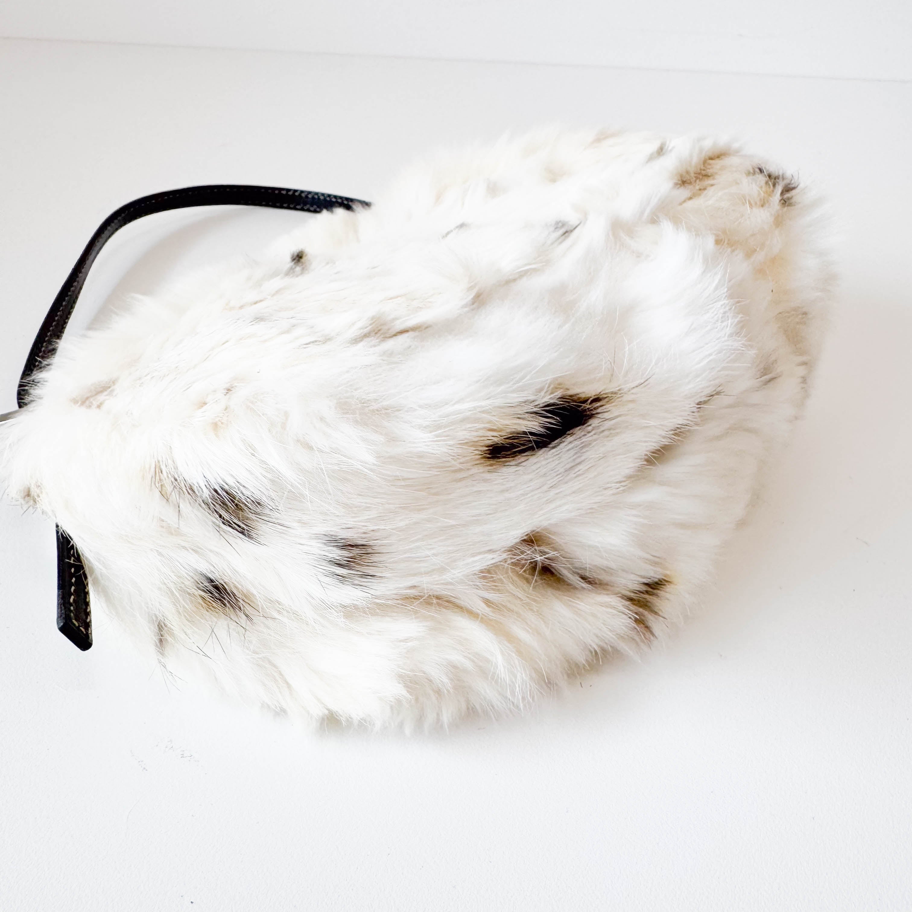 Mini Mamma Baguette White Fur Shoulder Bag