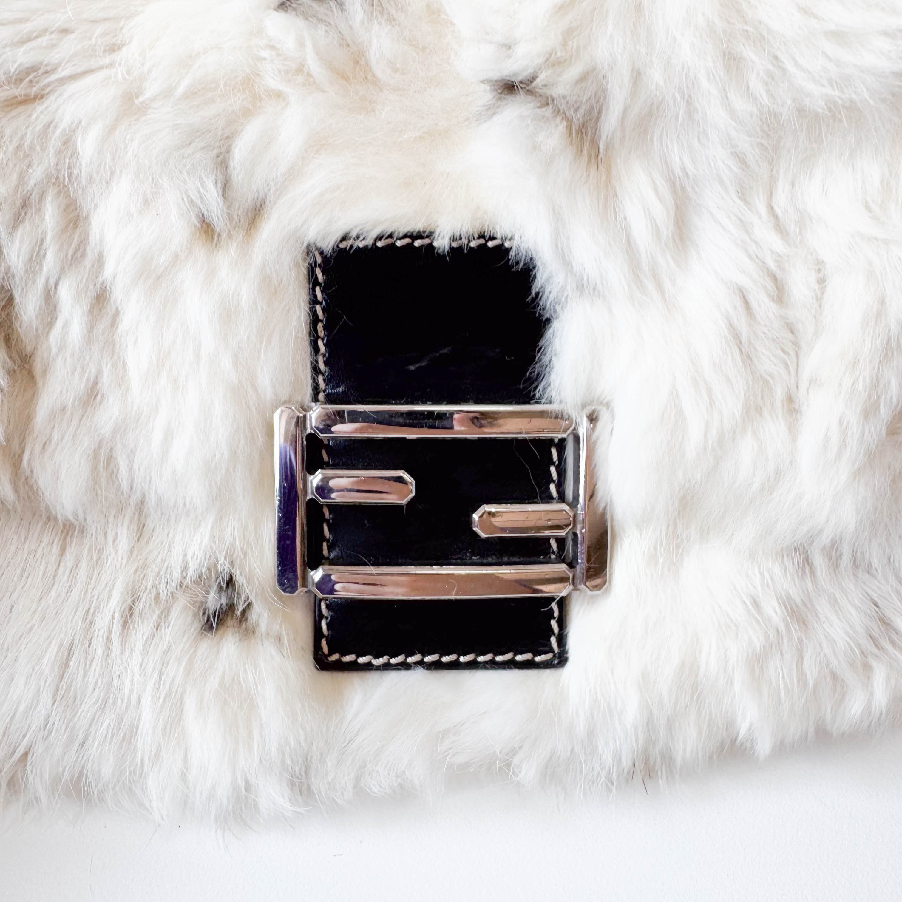 Mini Mamma Baguette White Fur Shoulder Bag