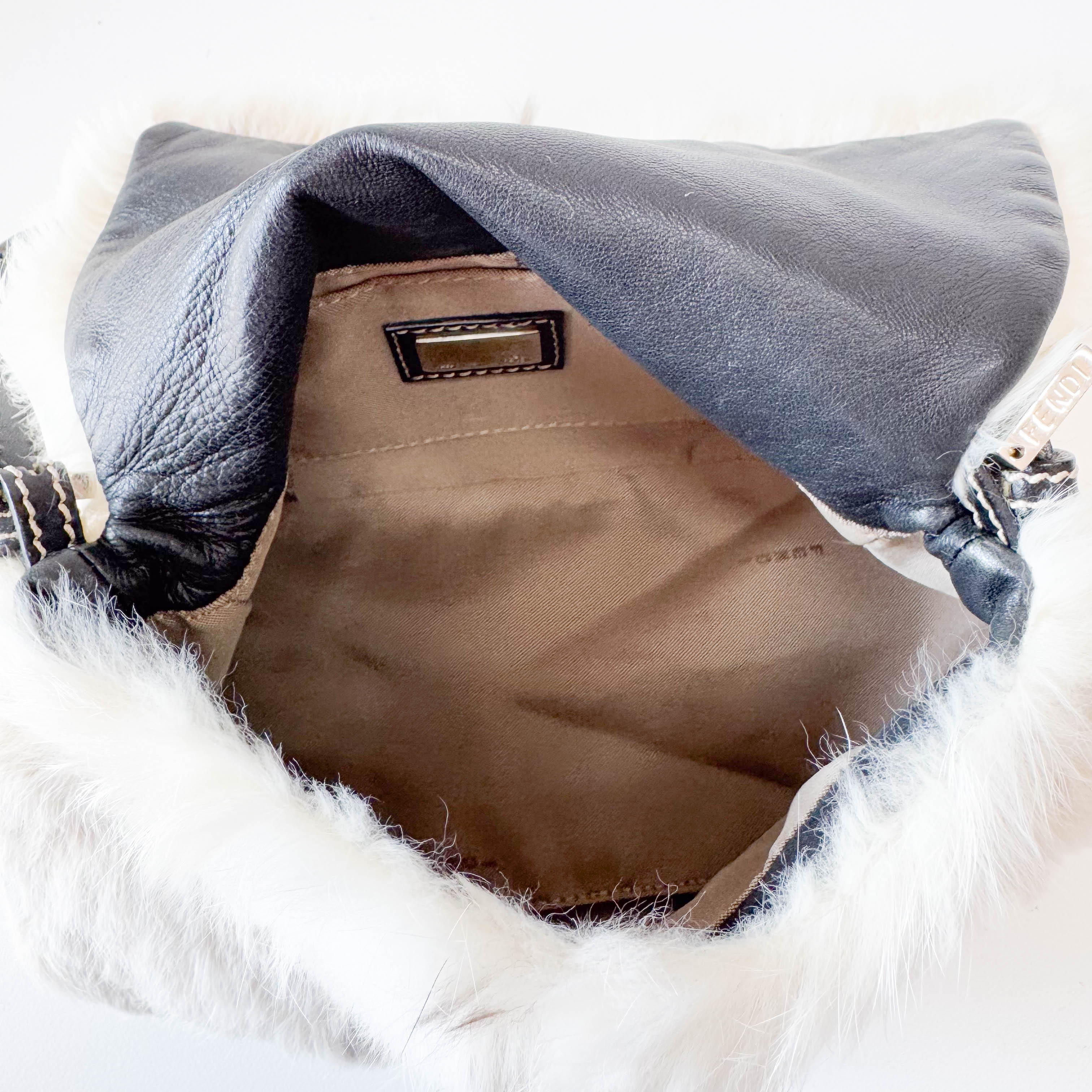 Mini Mamma Baguette White Fur Shoulder Bag