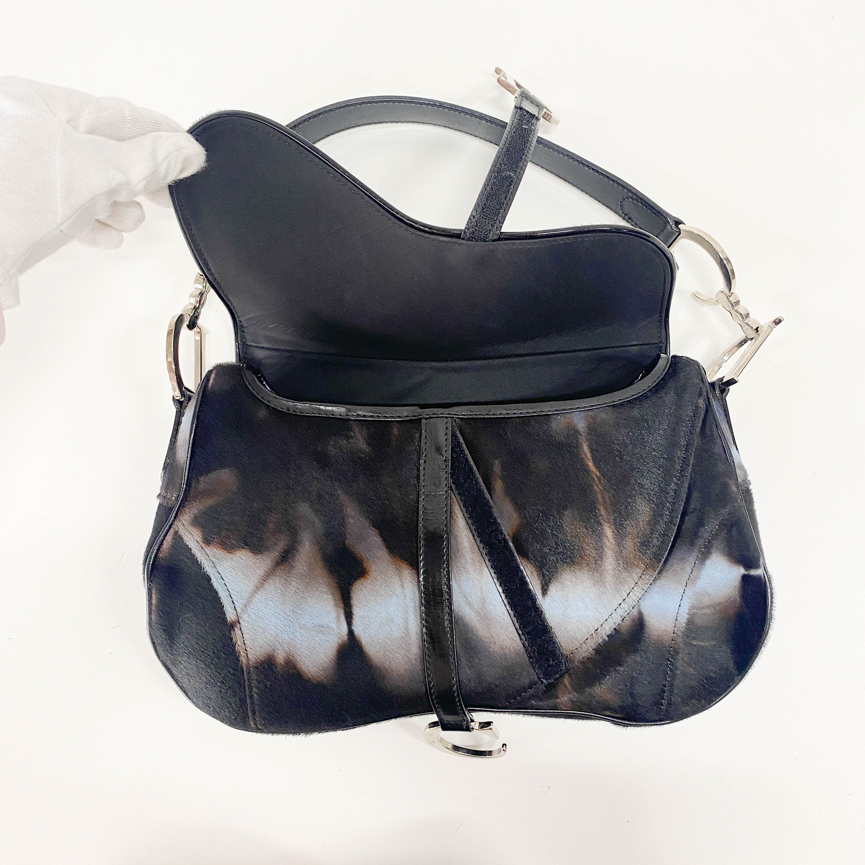 Double Saddle Multi-colour Pony Hair Shoulder Bag