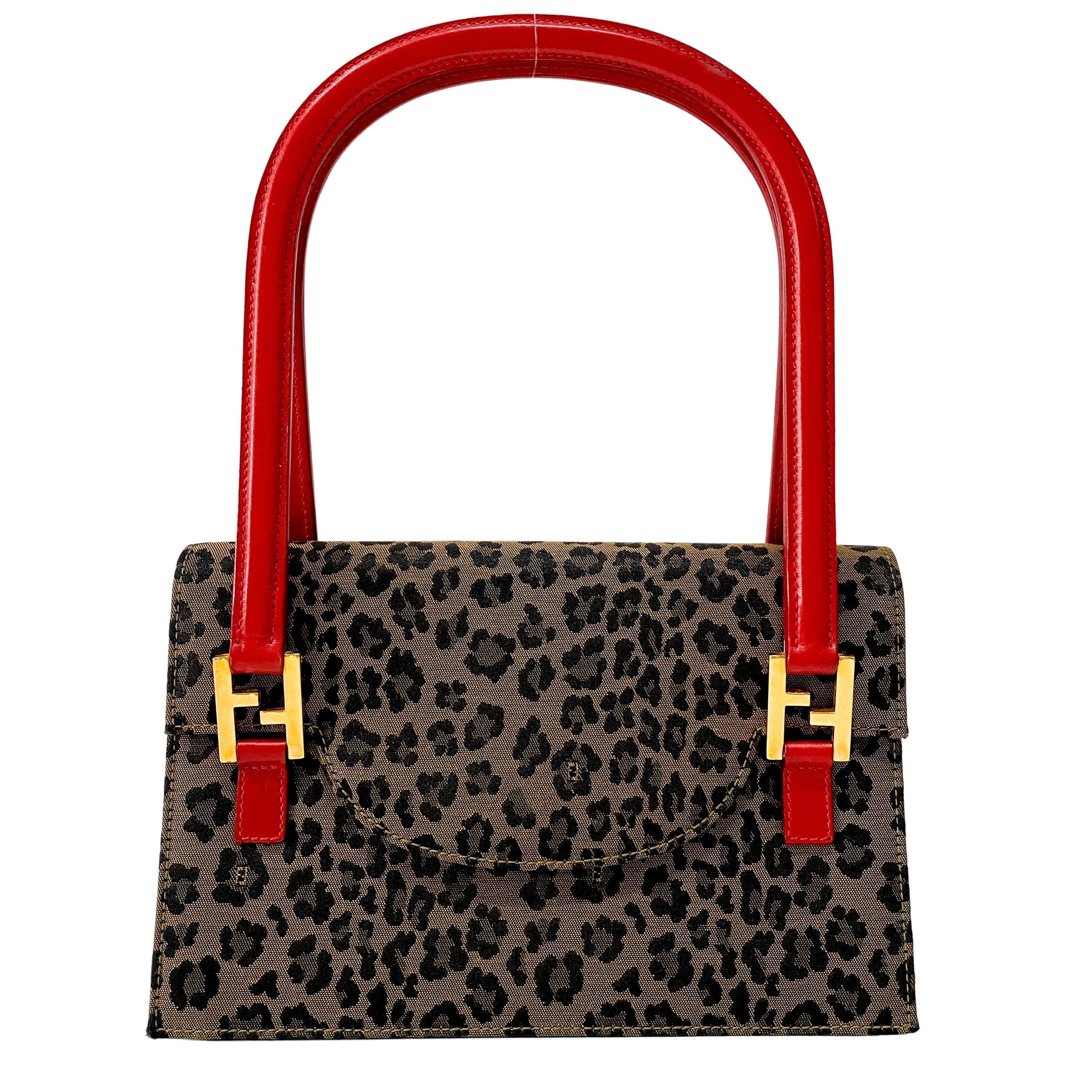 Brown Leopard Print Canvas Shoulder Bag