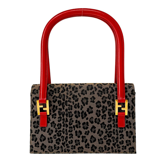 Brown Leopard Print Canvas Shoulder Bag