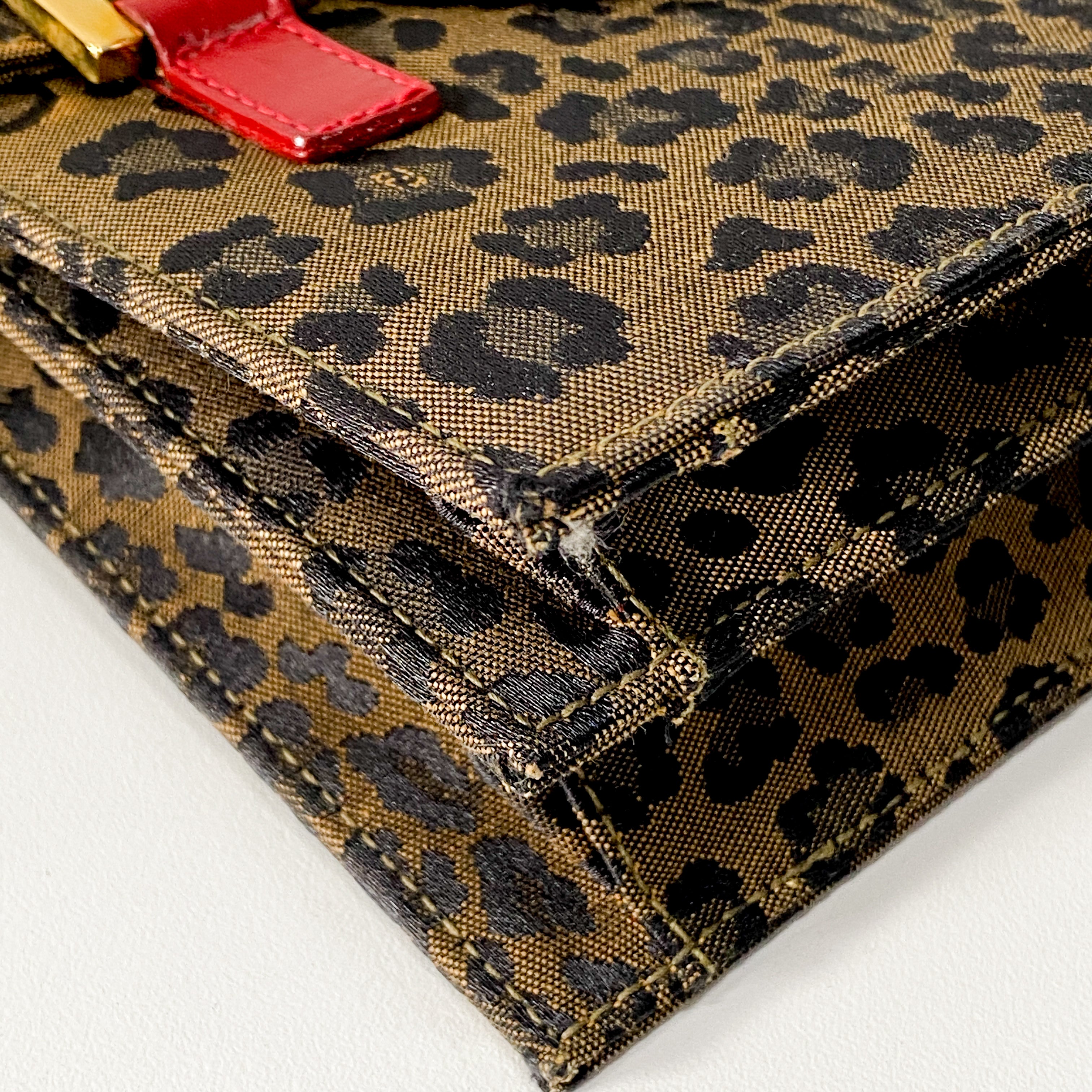 Brown Leopard Print Canvas Shoulder Bag
