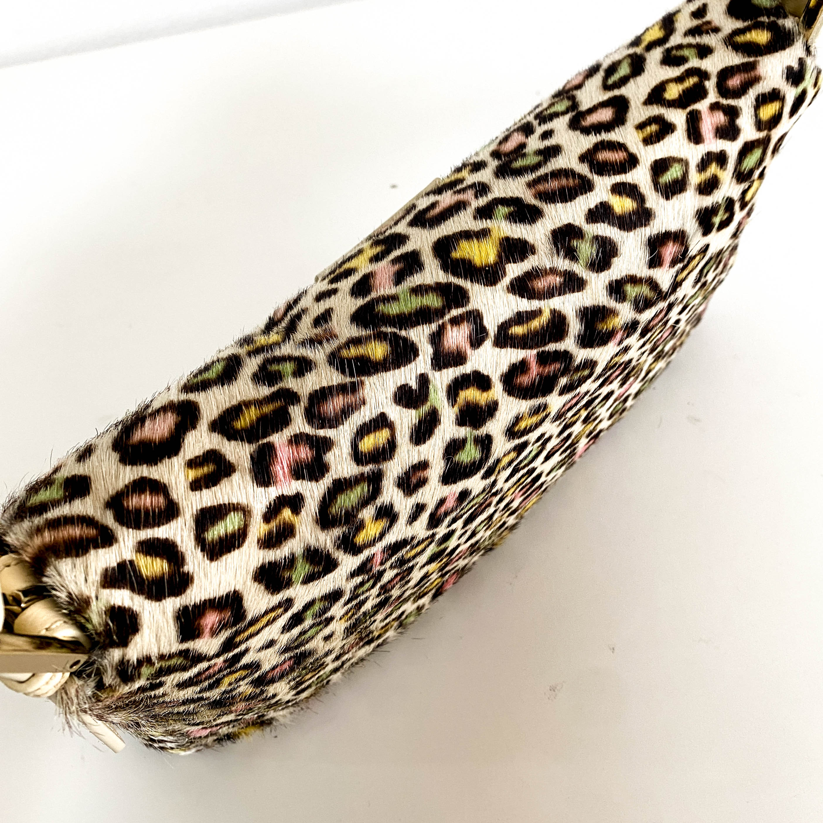 Baguette Multicolour Leopard Print Pony Hair Shoulder Bag