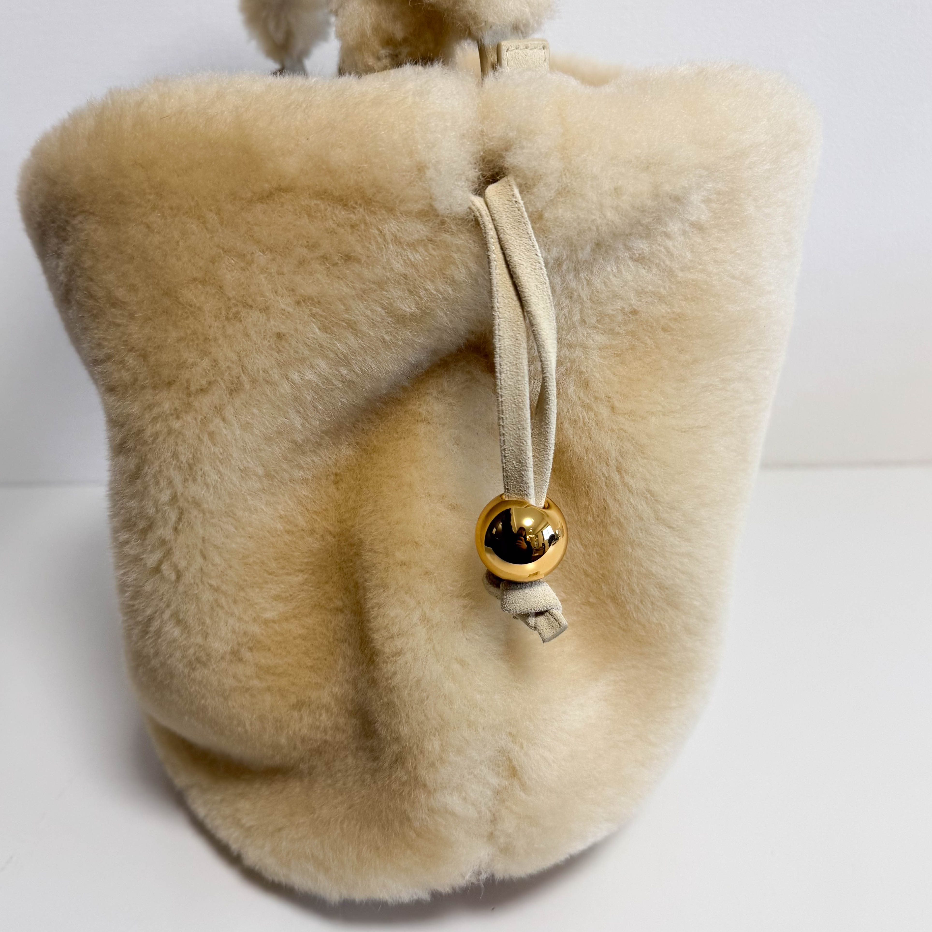 Shearling Drop Bag in Porridge & Gold
