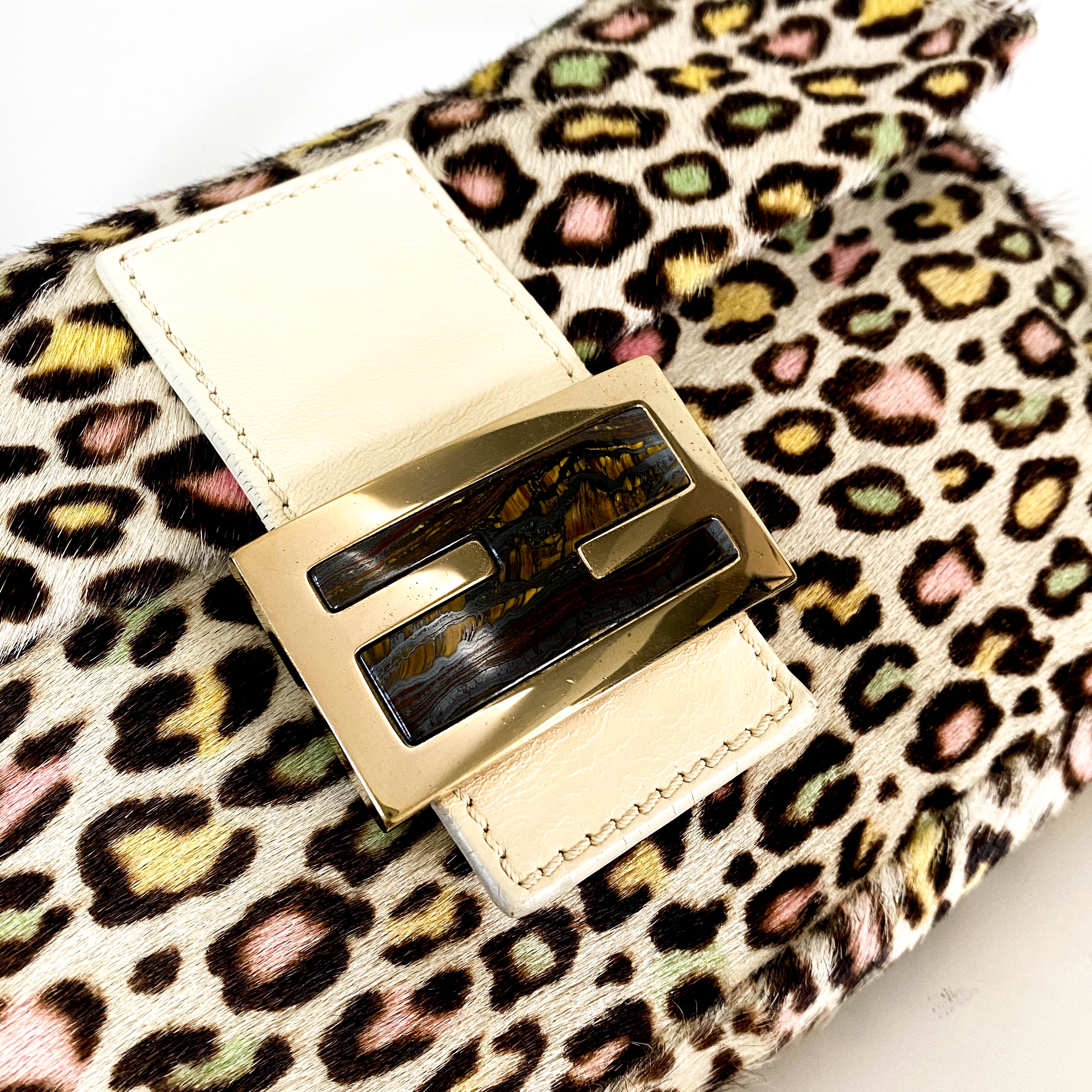 Baguette Multicolour Leopard Print Pony Hair Shoulder Bag