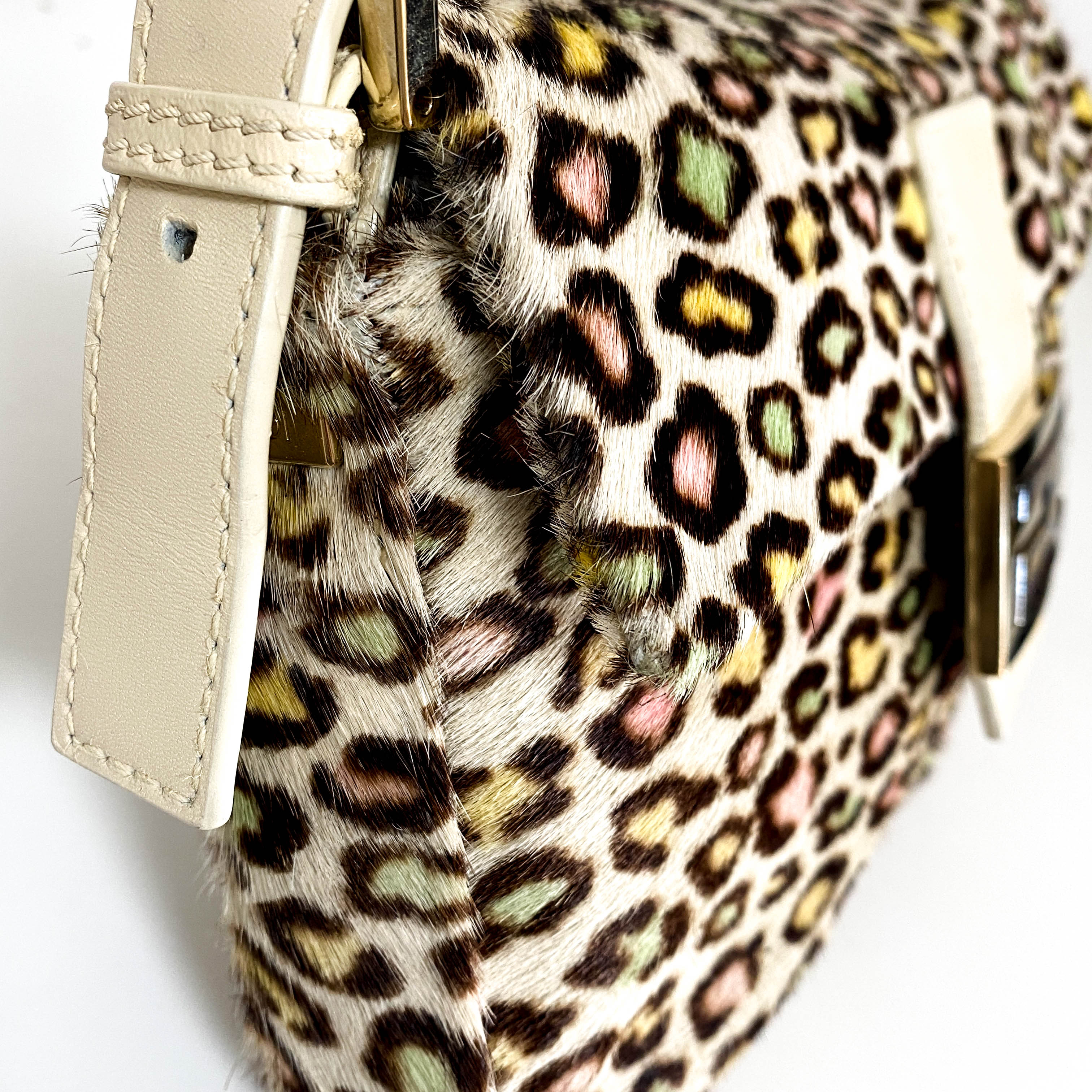 Baguette Multicolour Leopard Print Pony Hair Shoulder Bag