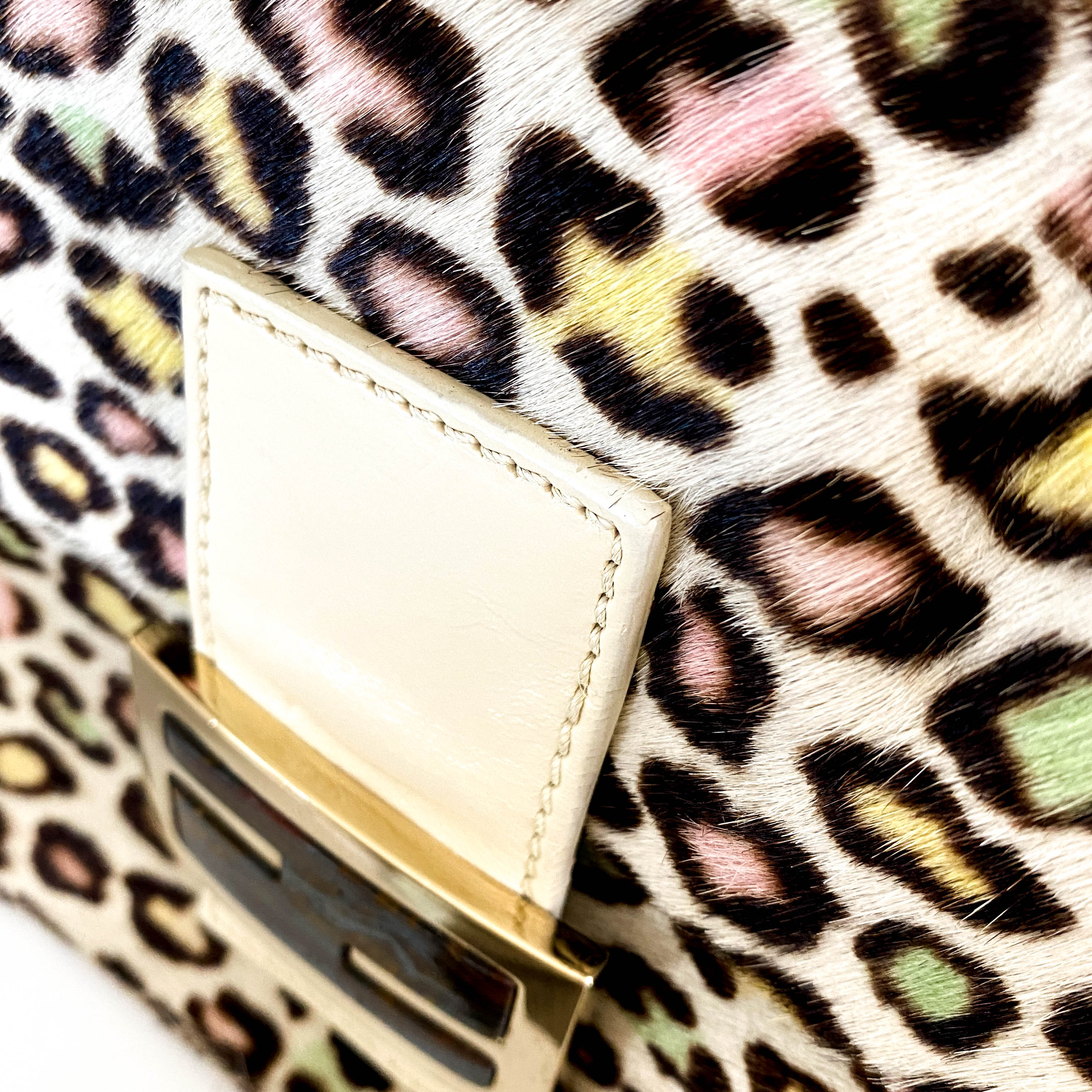 Baguette Multicolour Leopard Print Pony Hair Shoulder Bag
