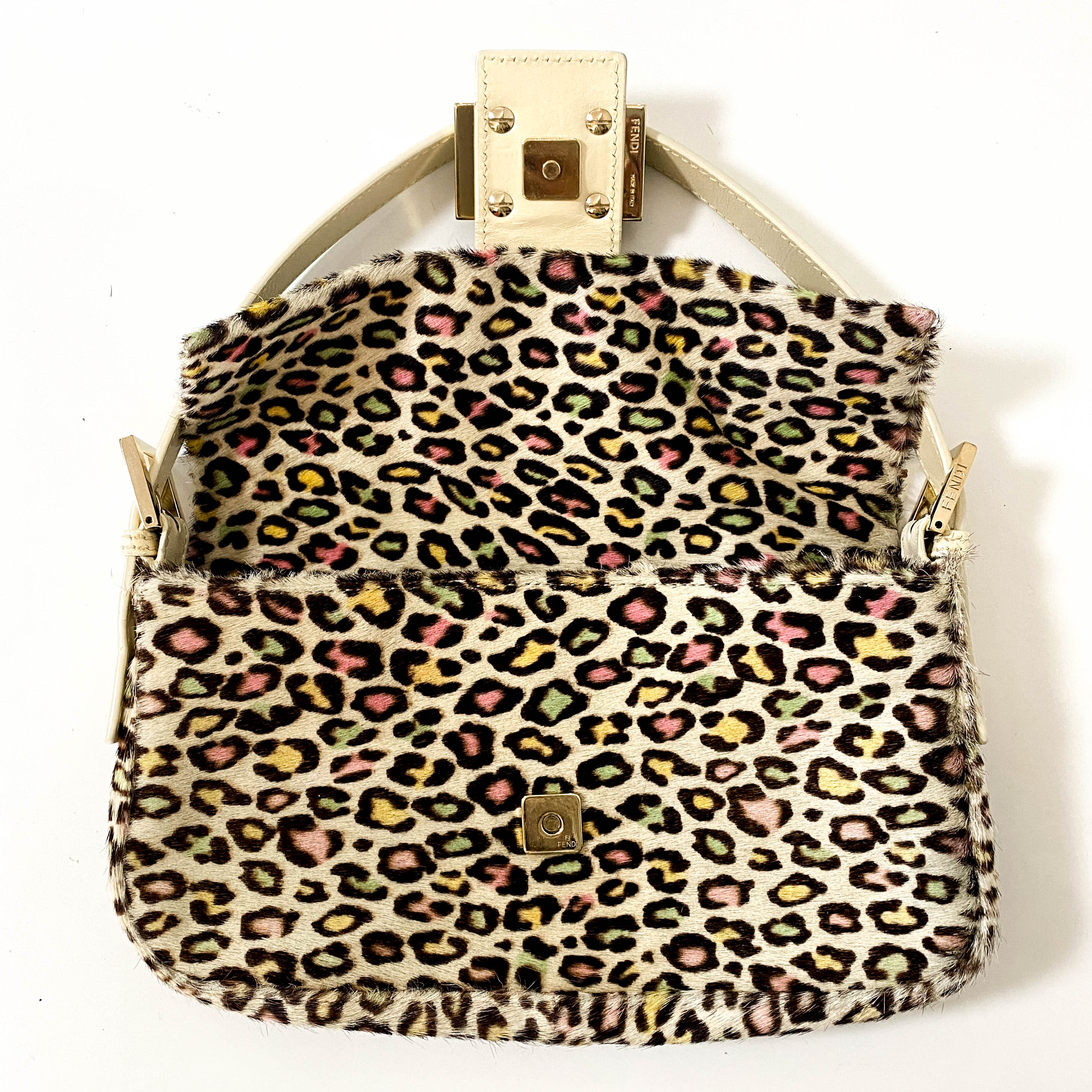 Baguette Multicolour Leopard Print Pony Hair Shoulder Bag