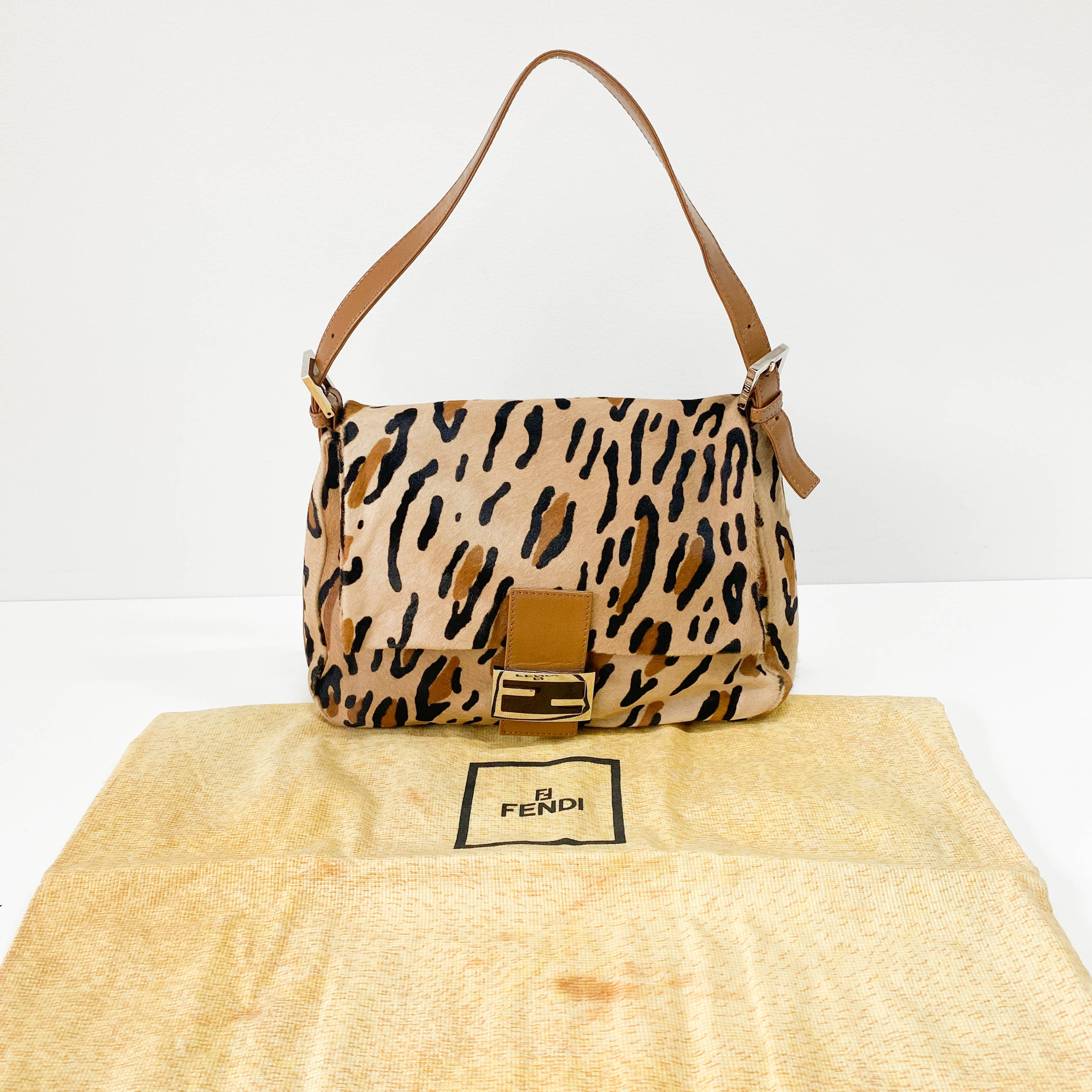 Mamma Baguette Yellow Leopard Print Pony Hair Shoulder Bag