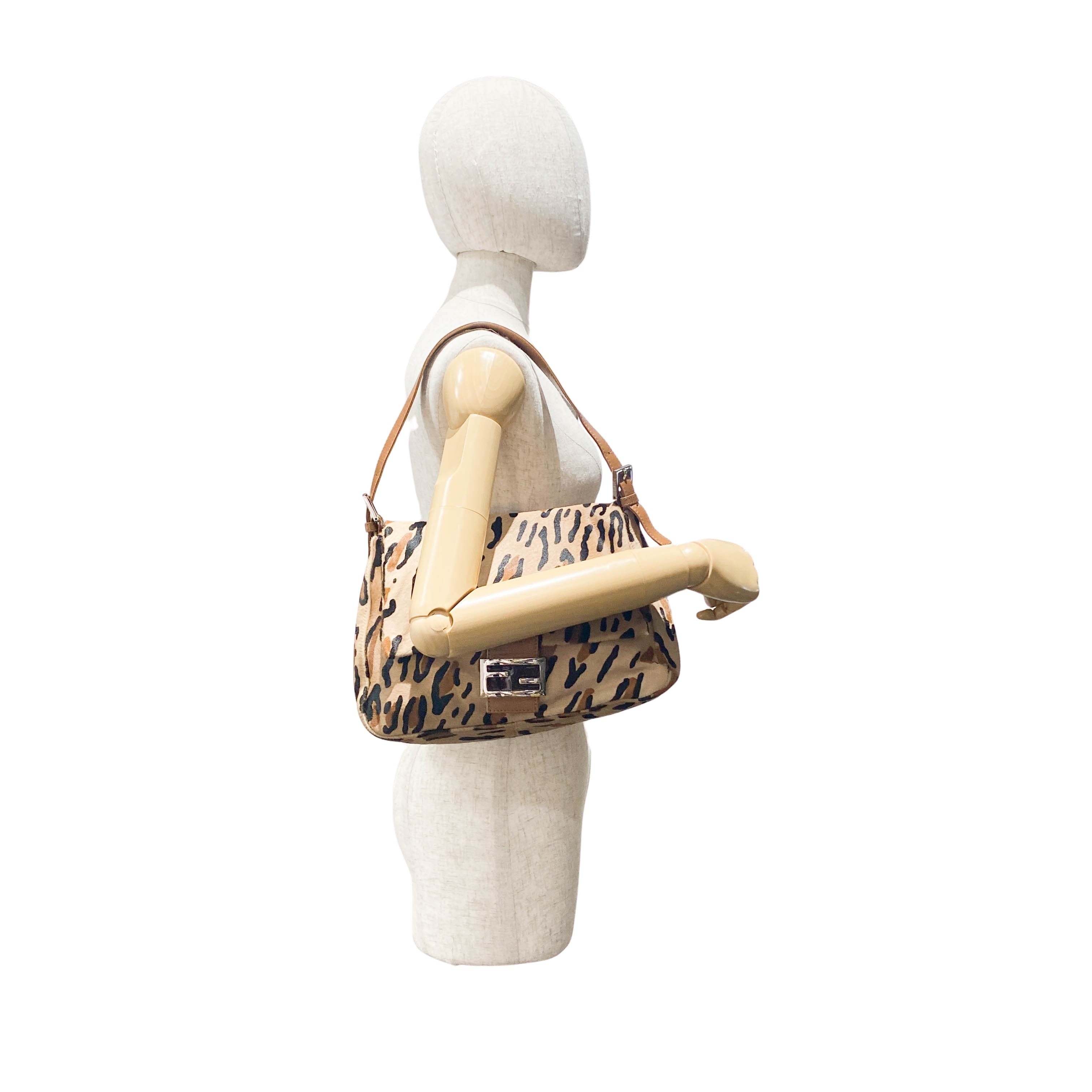 Mamma Baguette Yellow Leopard Print Pony Hair Shoulder Bag