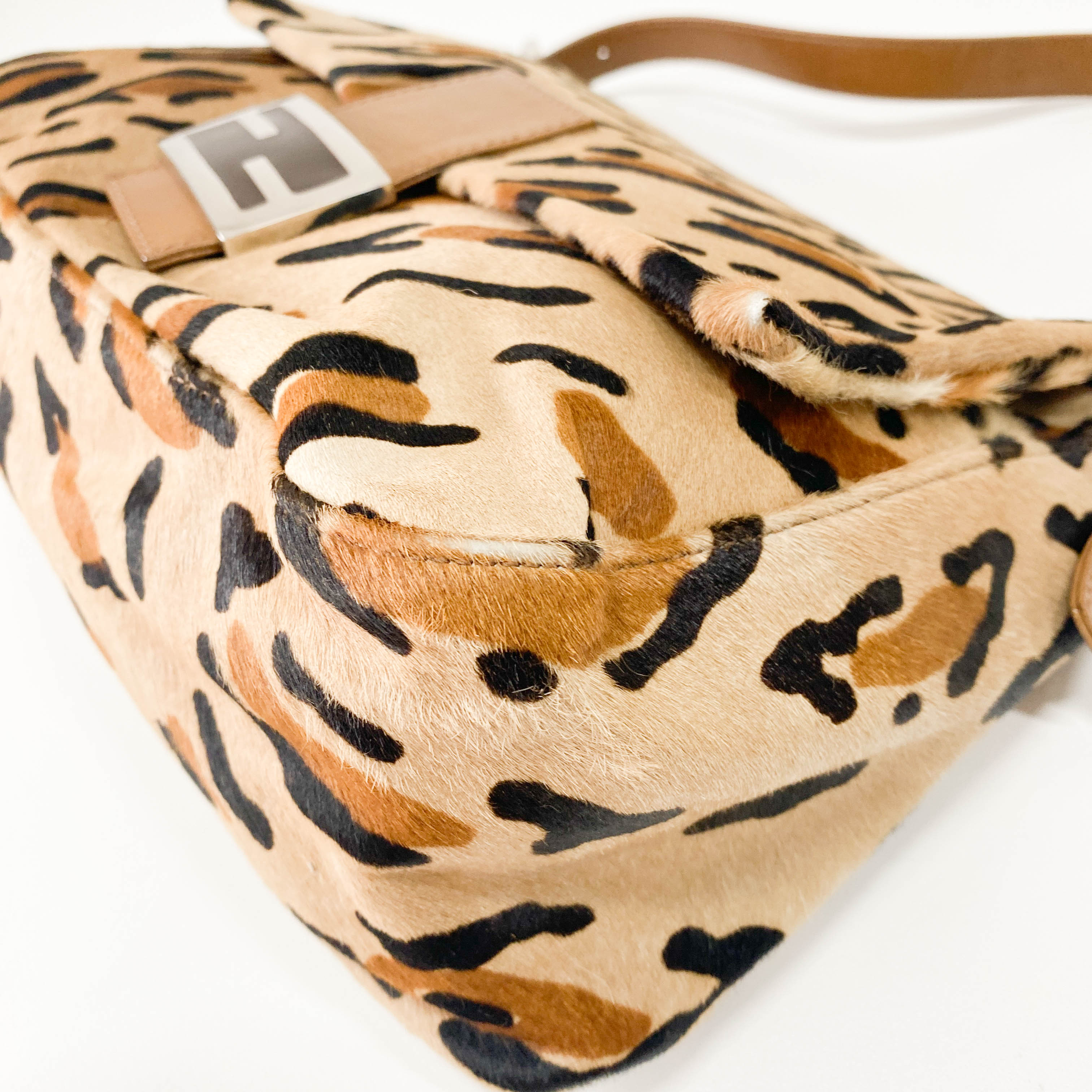 Mamma Baguette Yellow Leopard Print Pony Hair Shoulder Bag