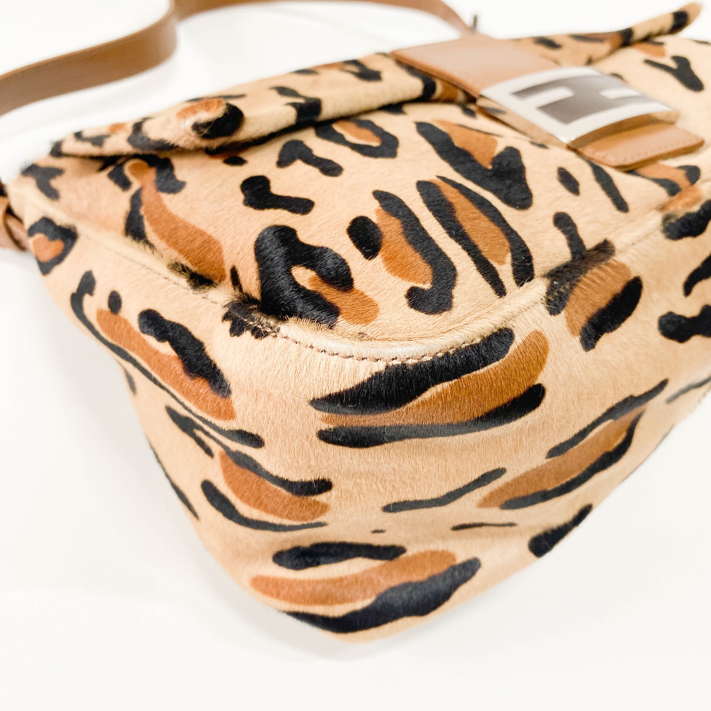 Mamma Baguette Yellow Leopard Print Pony Hair Shoulder Bag