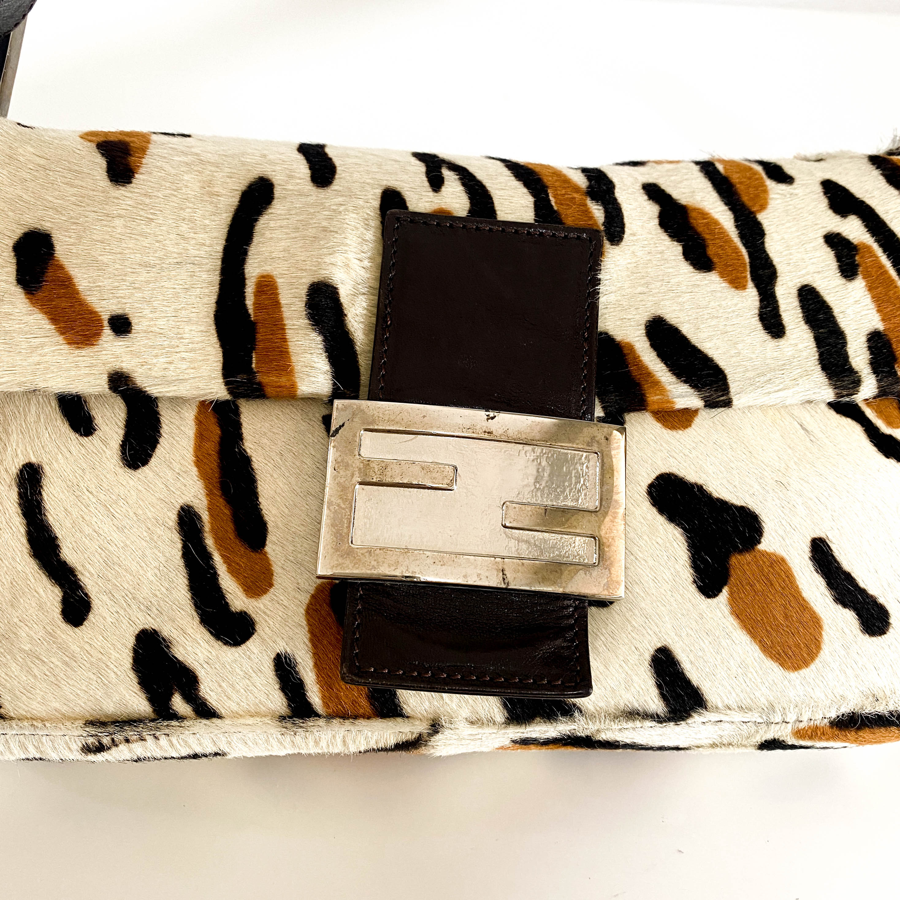 Baguette Leopard Print Pony Hair Shoulder Bag