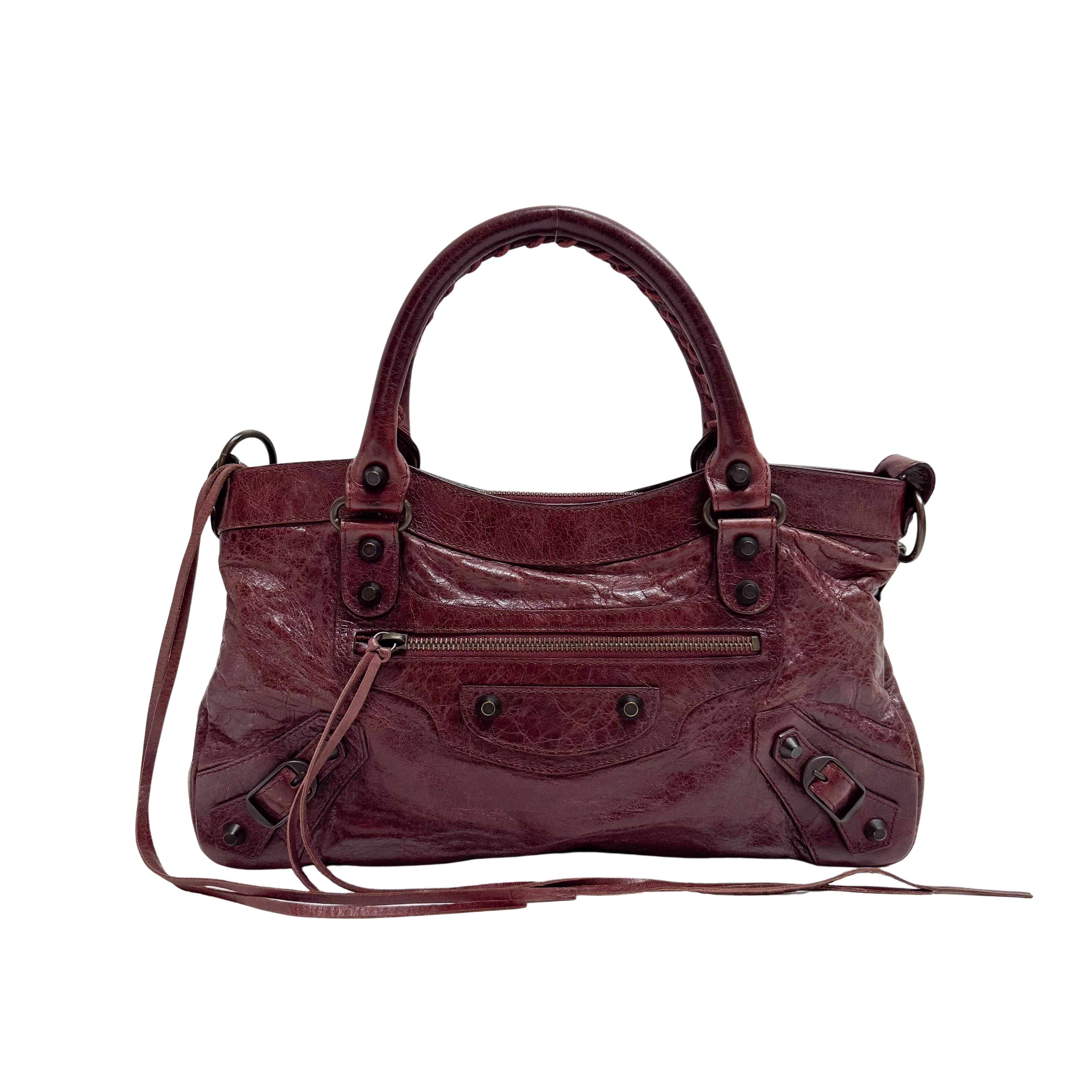 The First Burgundy Calfskin Leather Two Way Bag