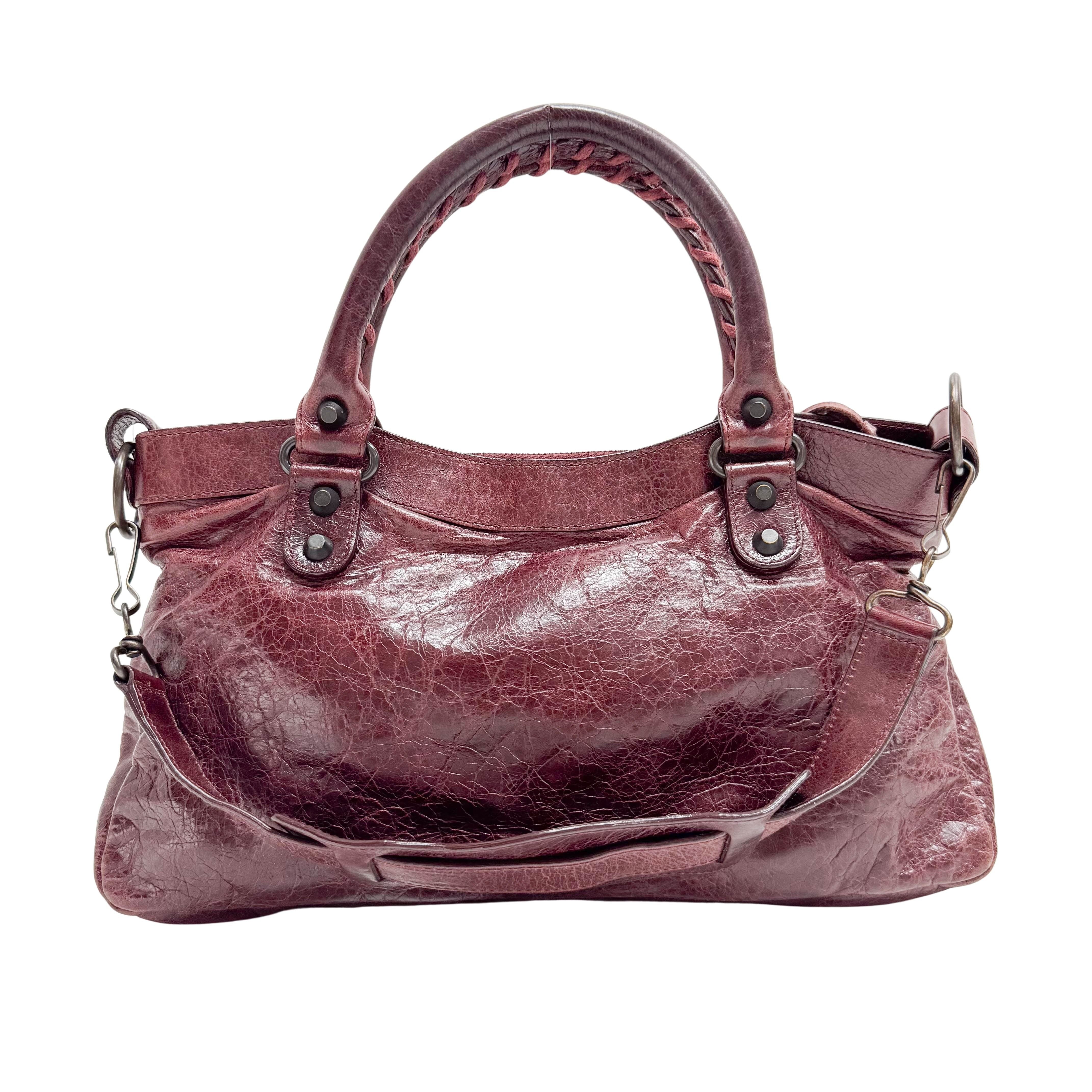 The First Burgundy Calfskin Leather Two Way Bag