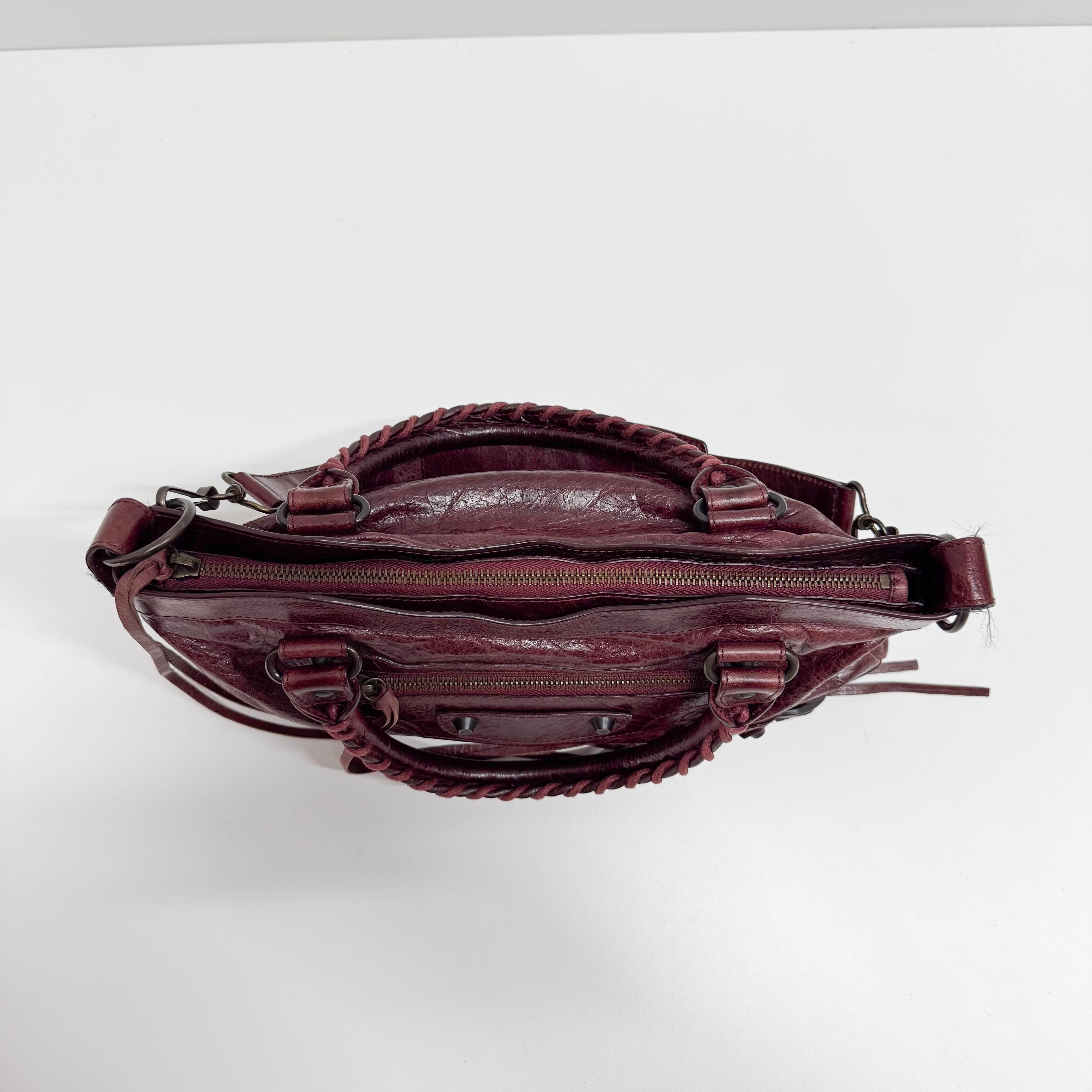 The First Burgundy Calfskin Leather Two Way Bag