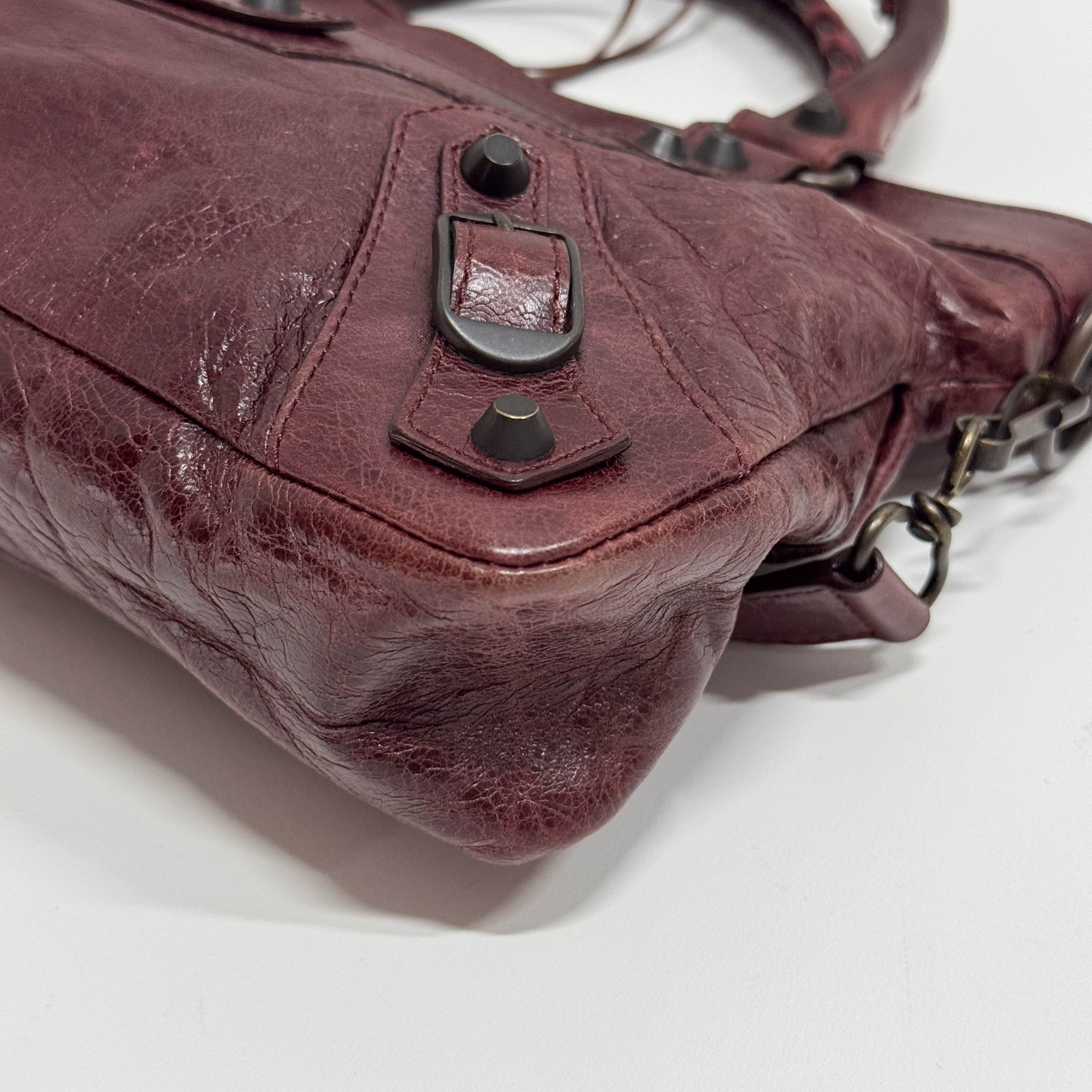 The First Burgundy Calfskin Leather Two Way Bag