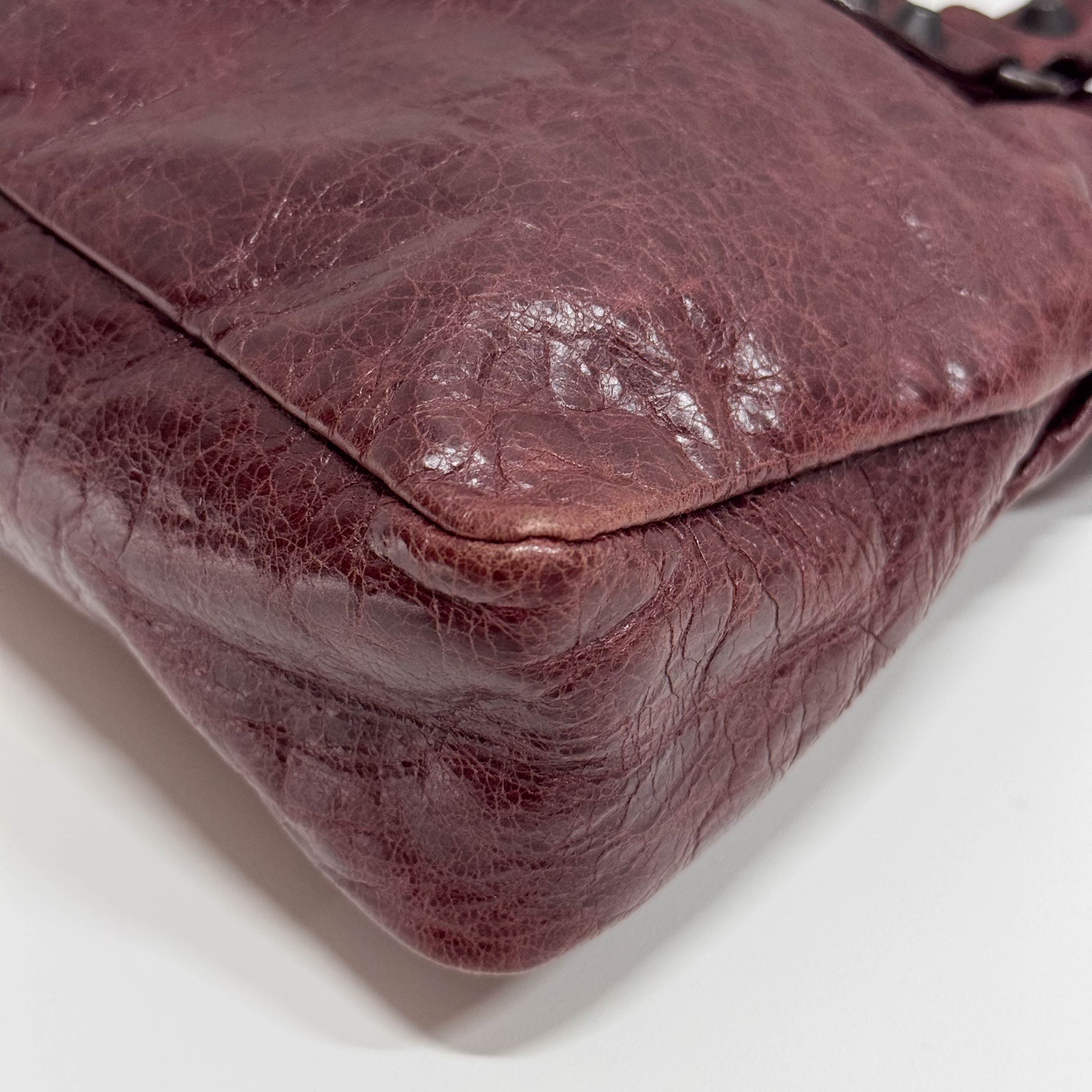 The First Burgundy Calfskin Leather Two Way Bag