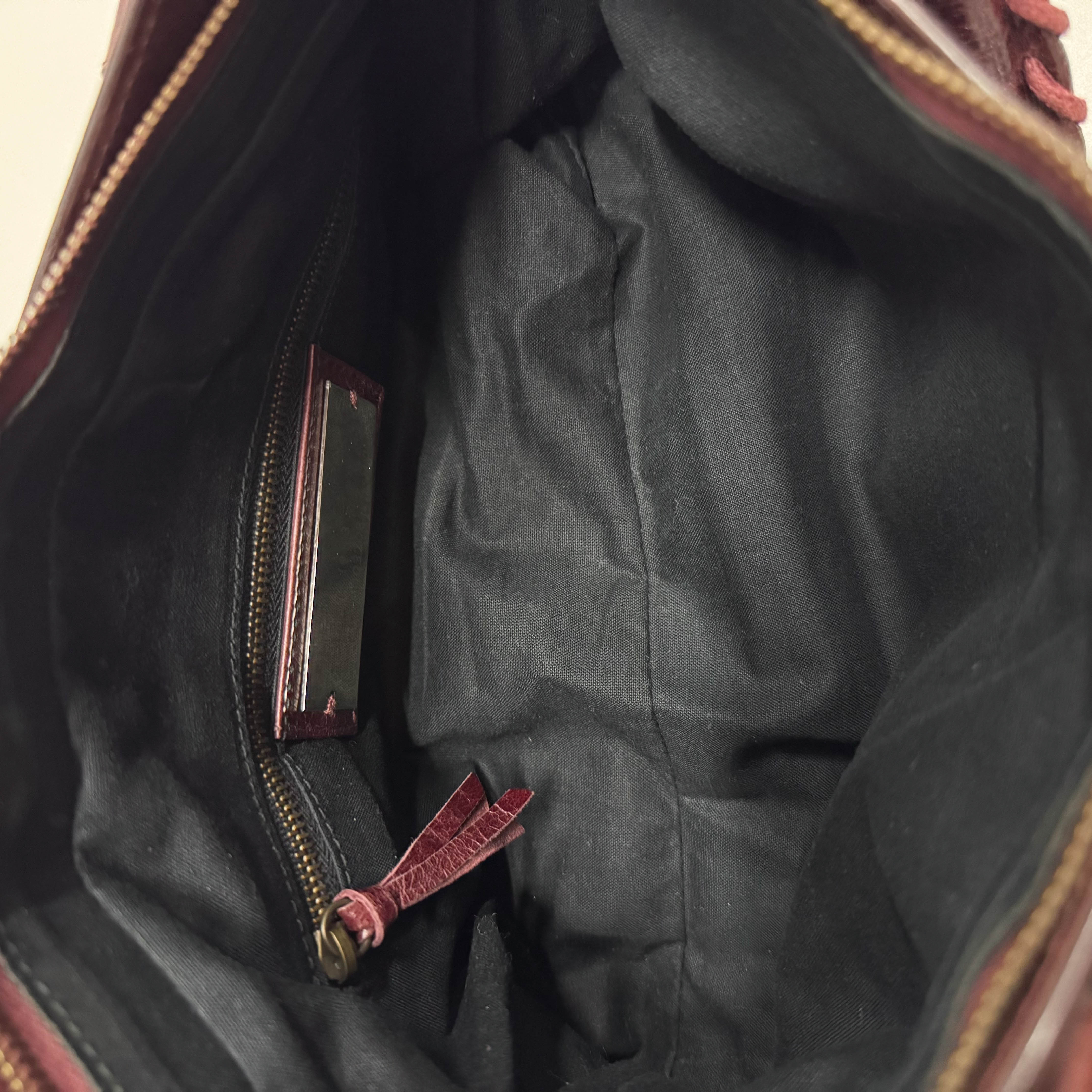 The First Burgundy Calfskin Leather Two Way Bag