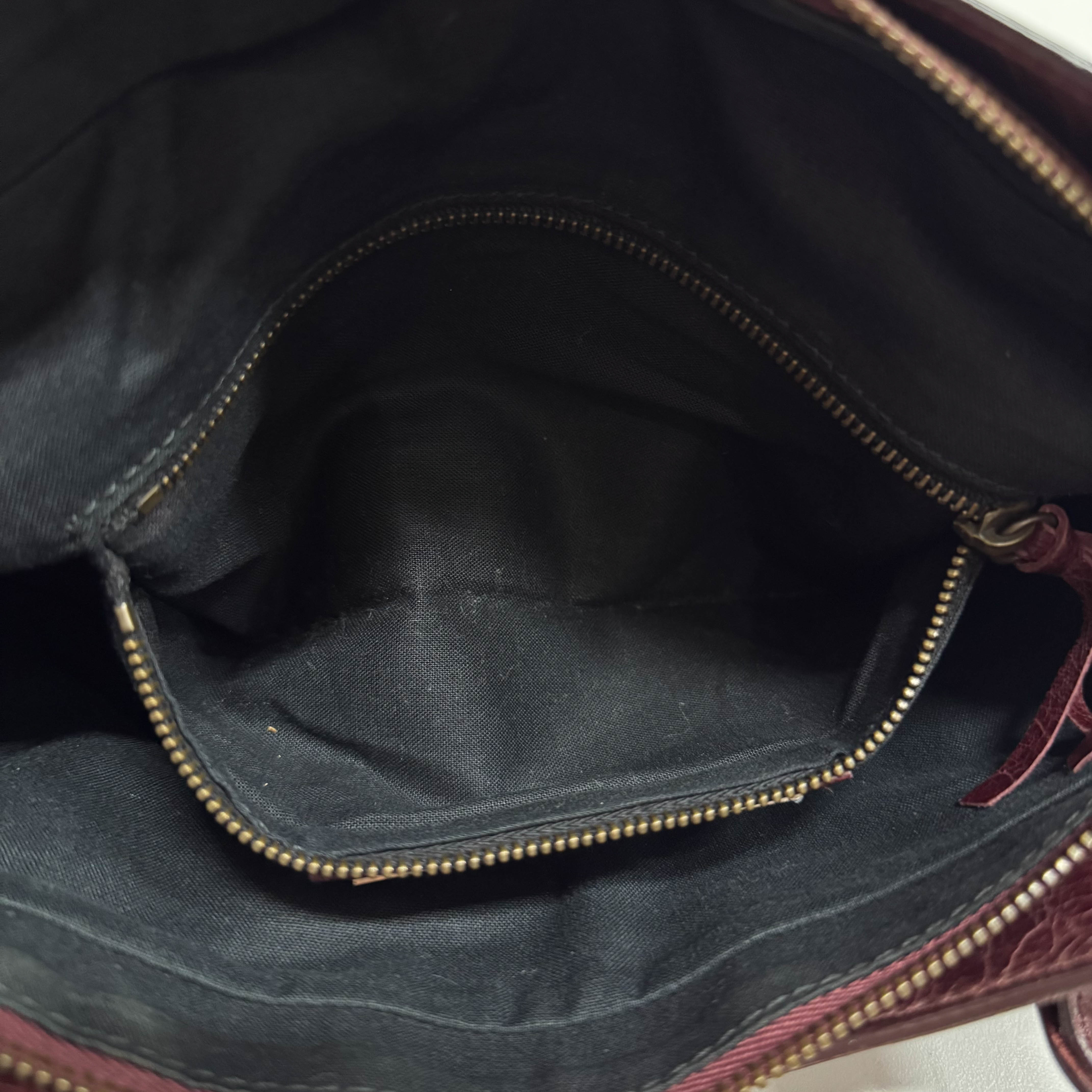 The First Burgundy Calfskin Leather Two Way Bag