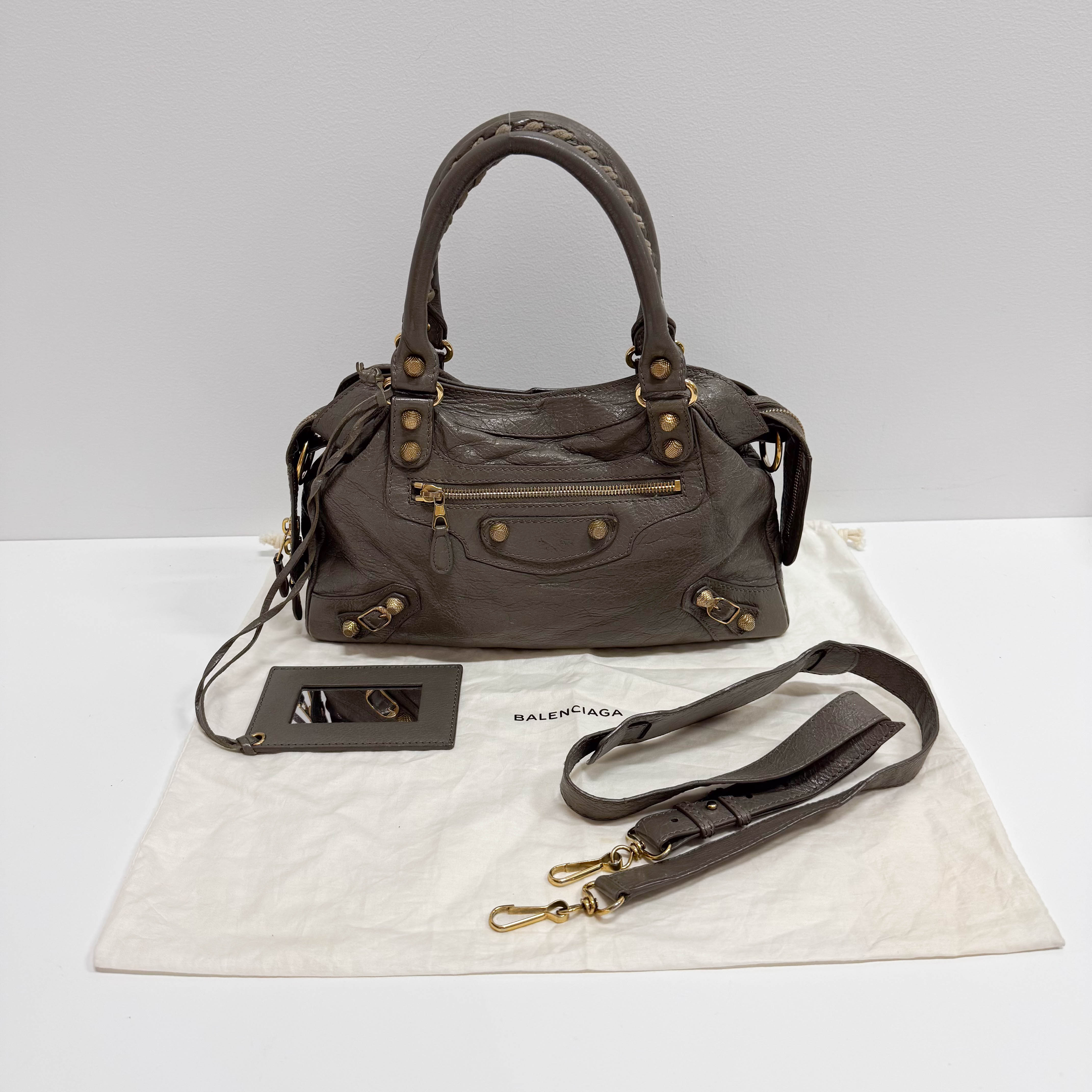 The First Grey Calfskin Leather Two Way Bag