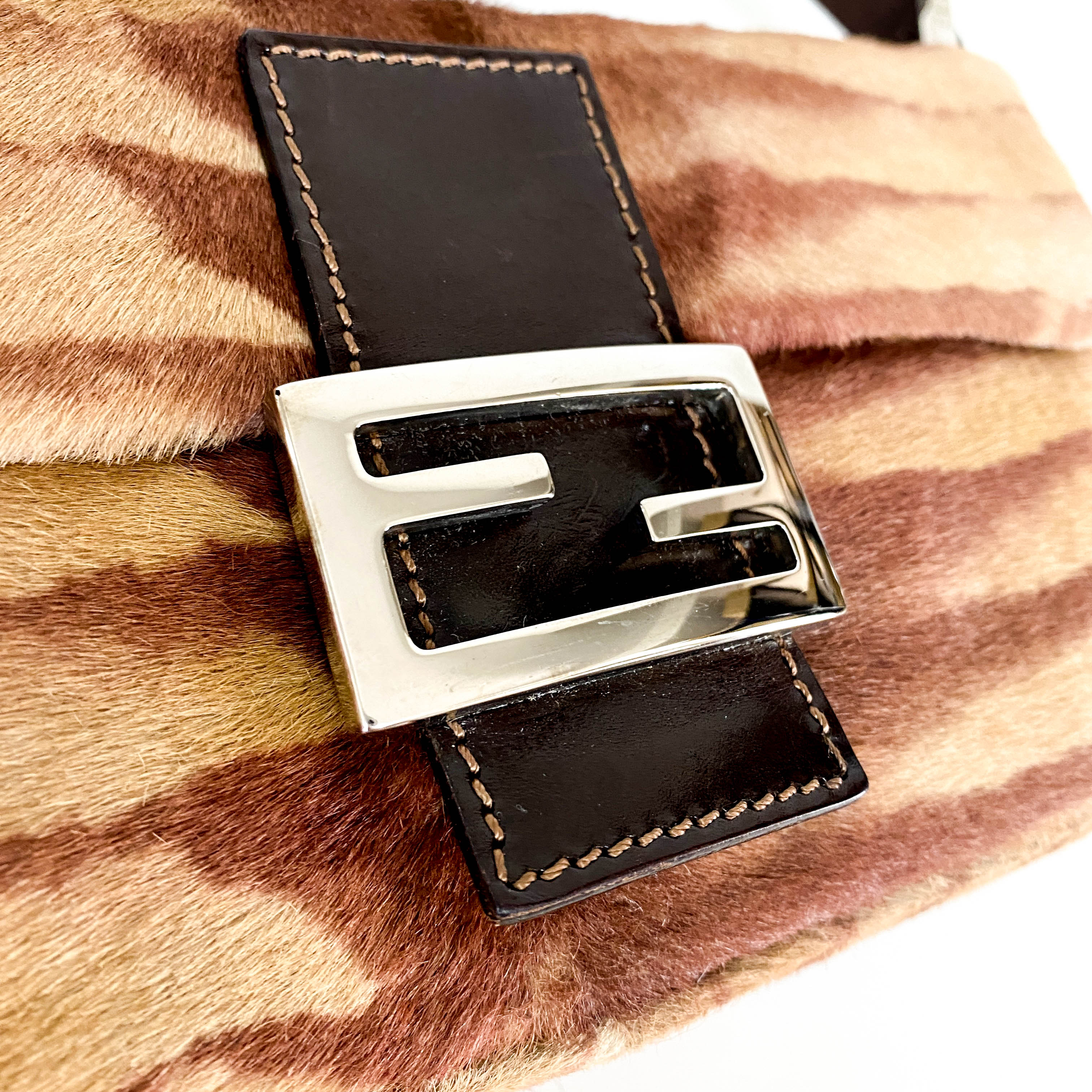 Baguette Pony Hair Brown Shoulder Bag