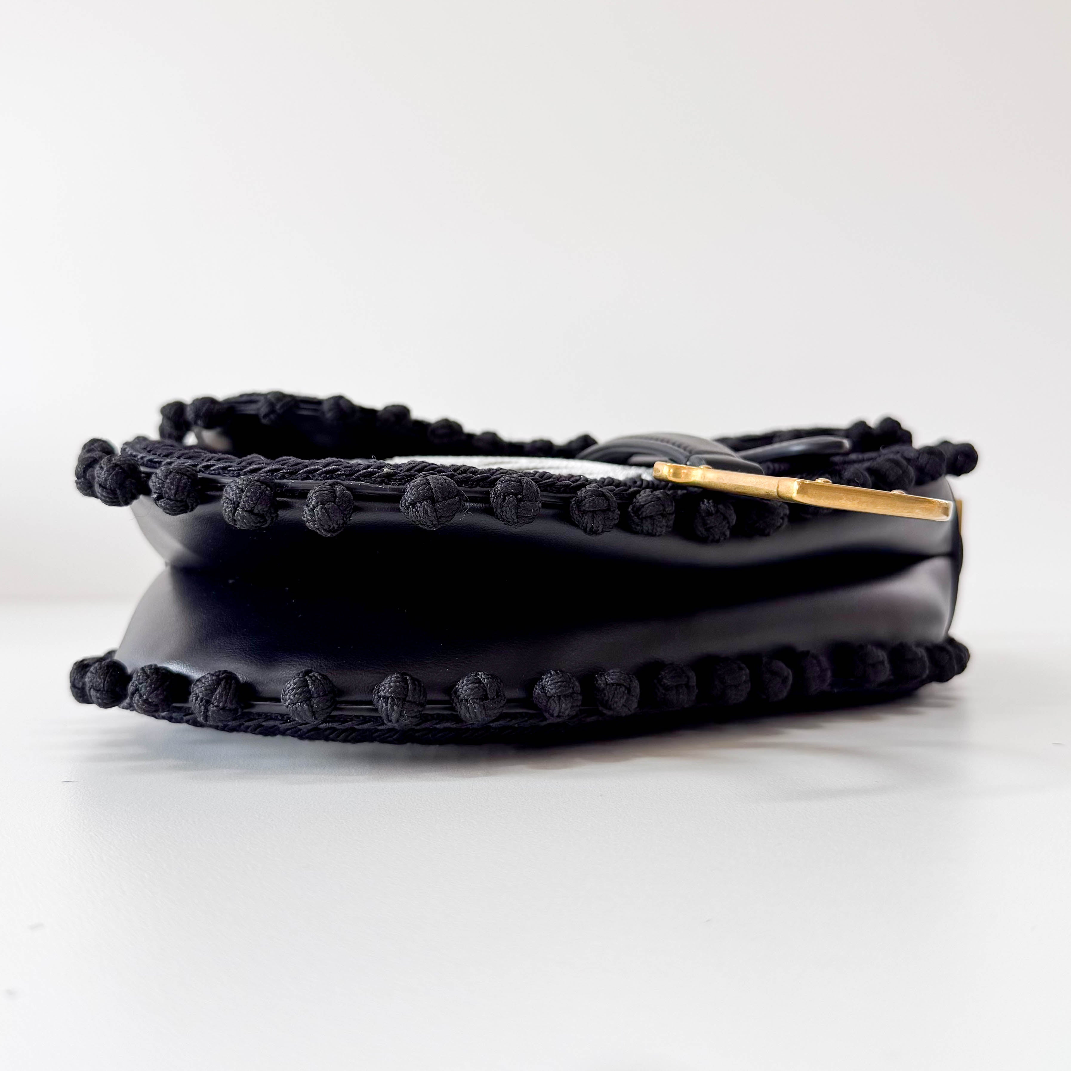 Rare Black Leather Embroidered Shoulder Bag