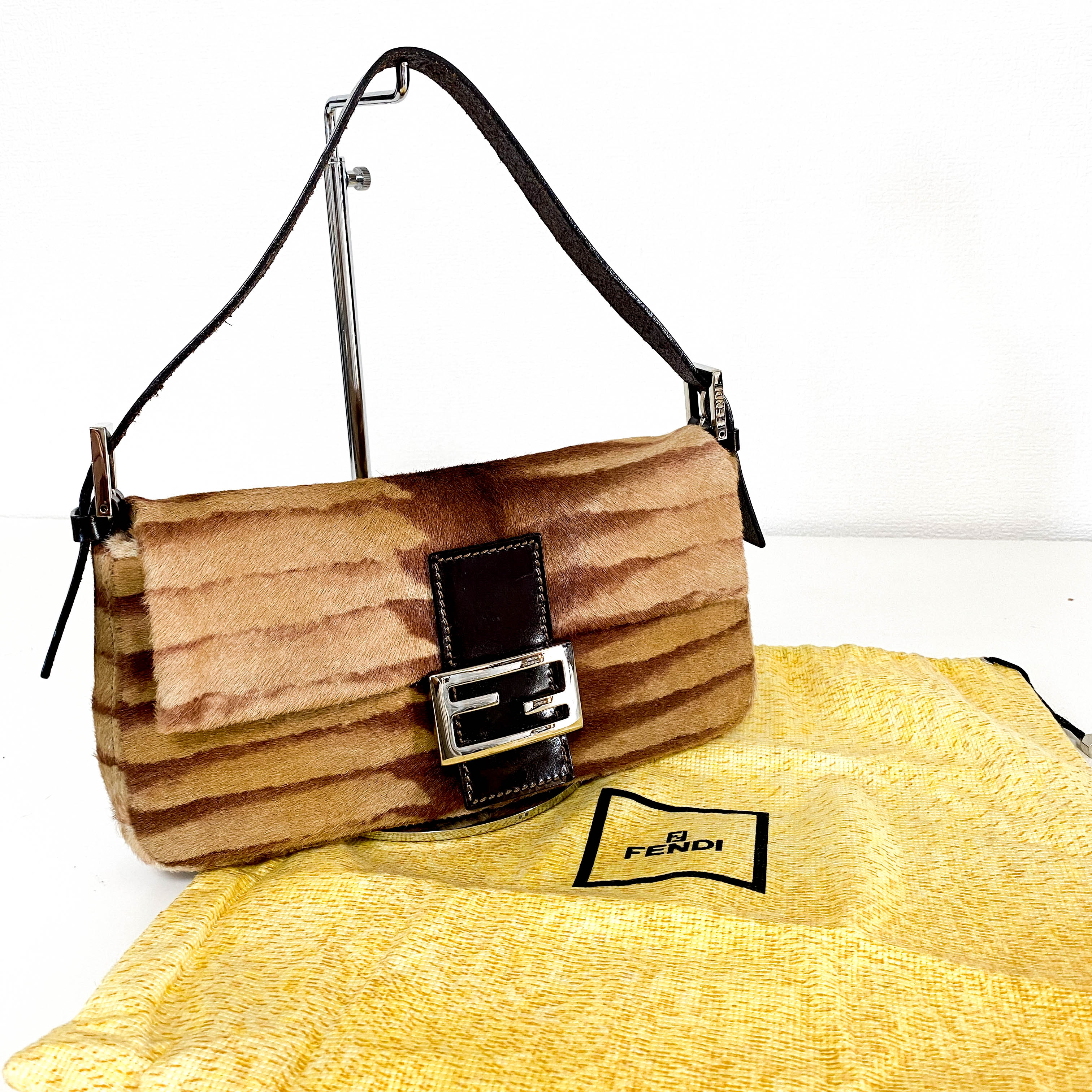 Baguette Pony Hair Brown Shoulder Bag