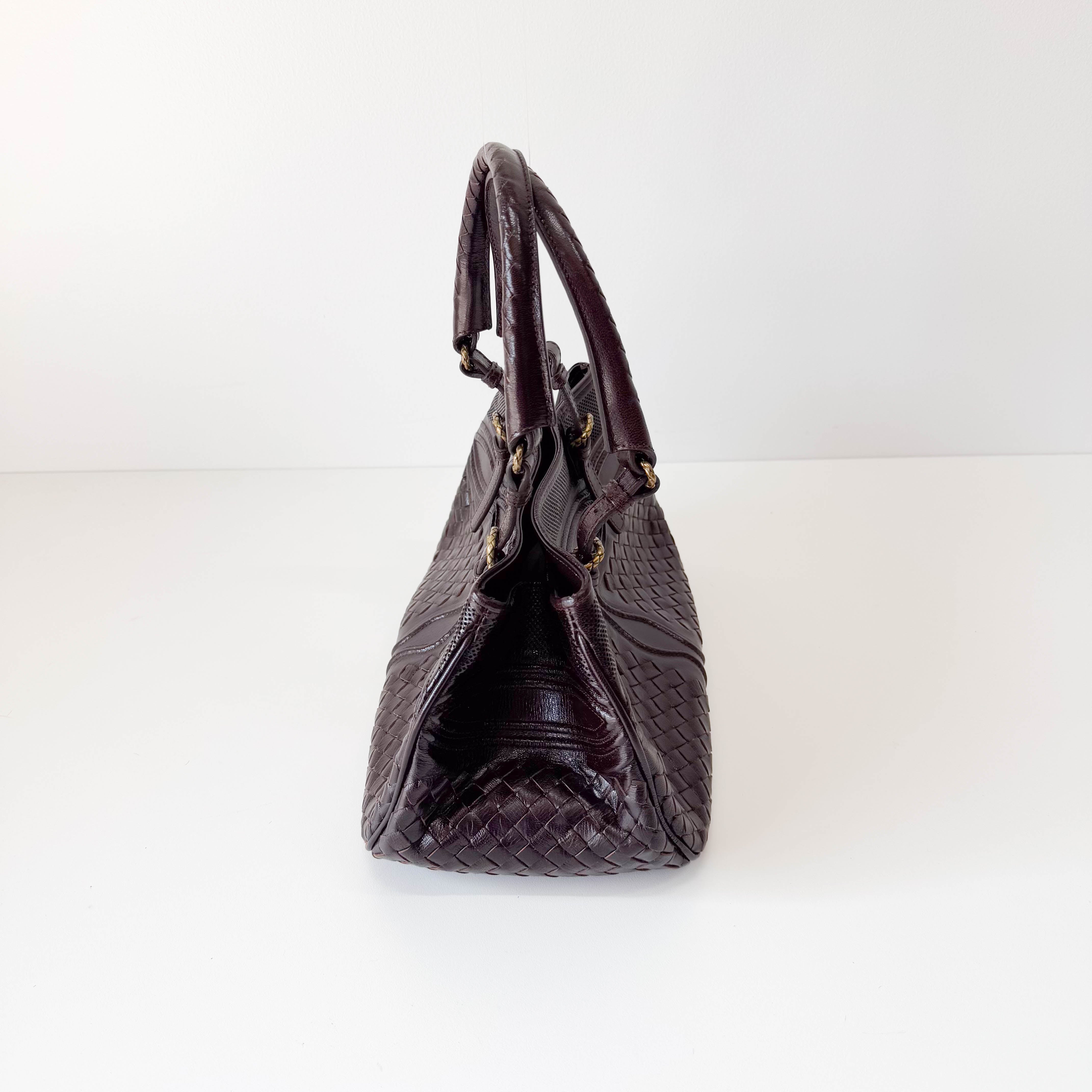 Intrecciato Brown Leather Handlebag