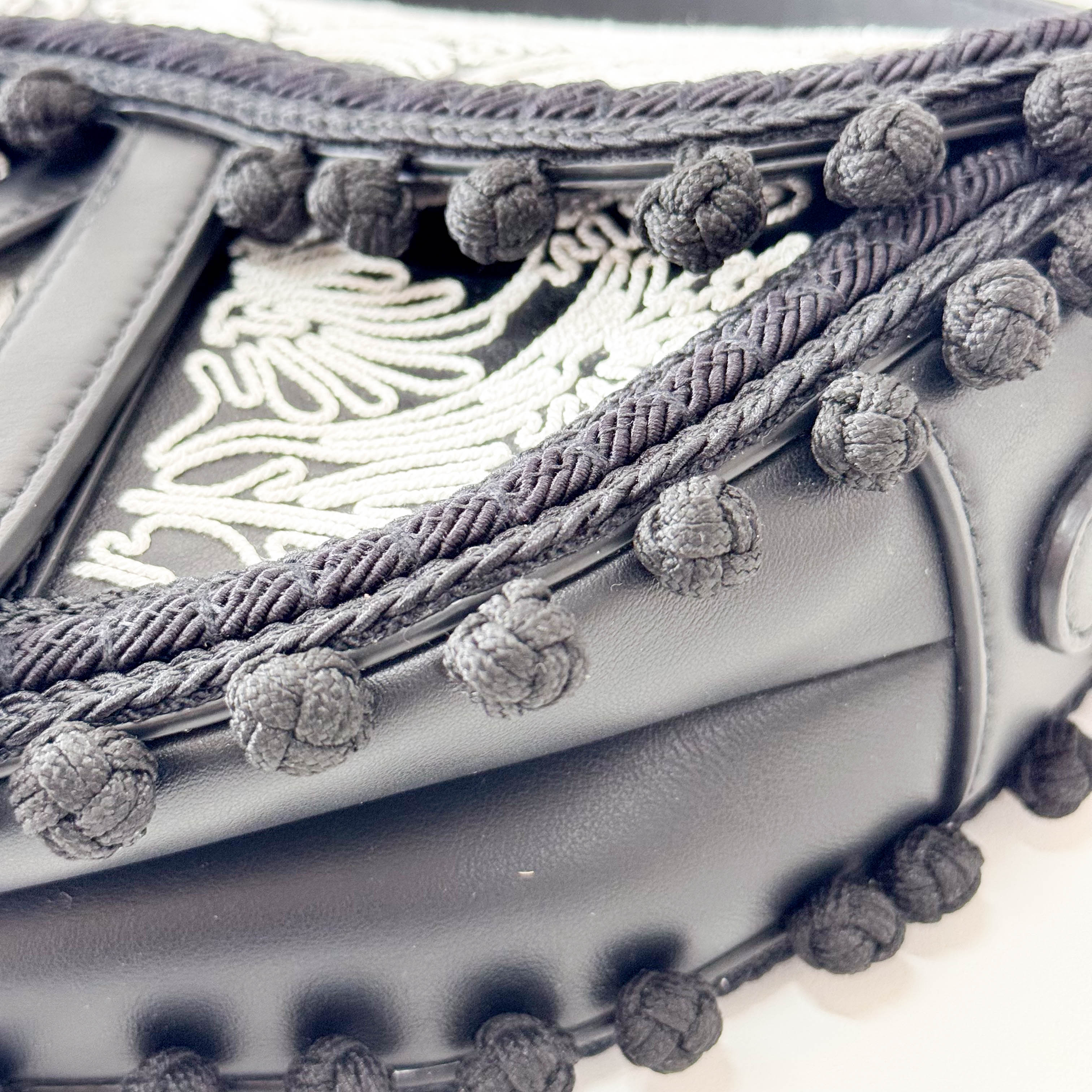 Rare Black Leather Embroidered Shoulder Bag