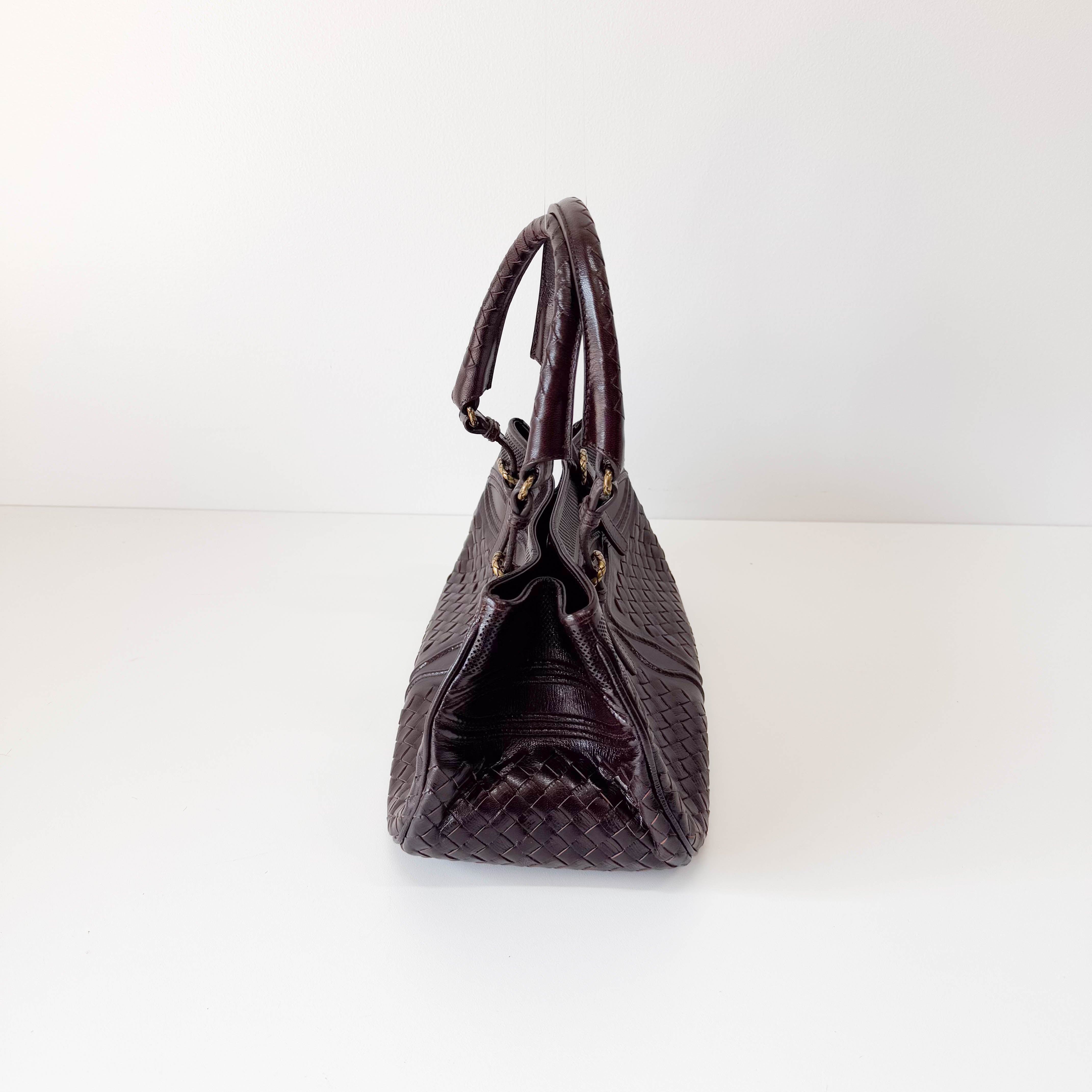 Intrecciato Brown Leather Handlebag