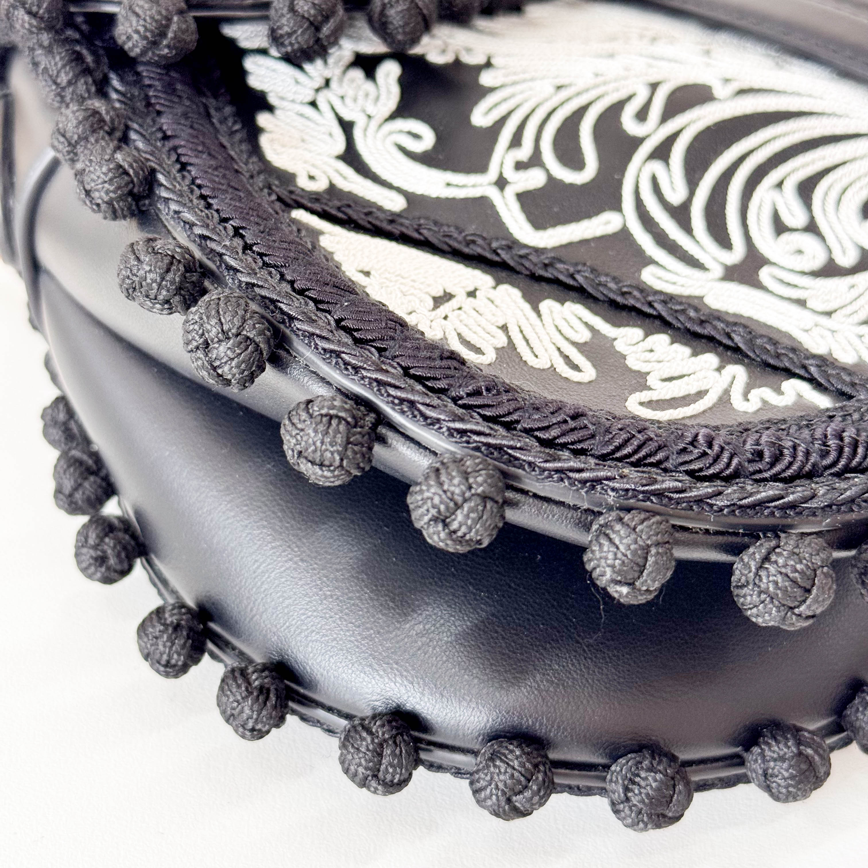 Rare Black Leather Embroidered Shoulder Bag