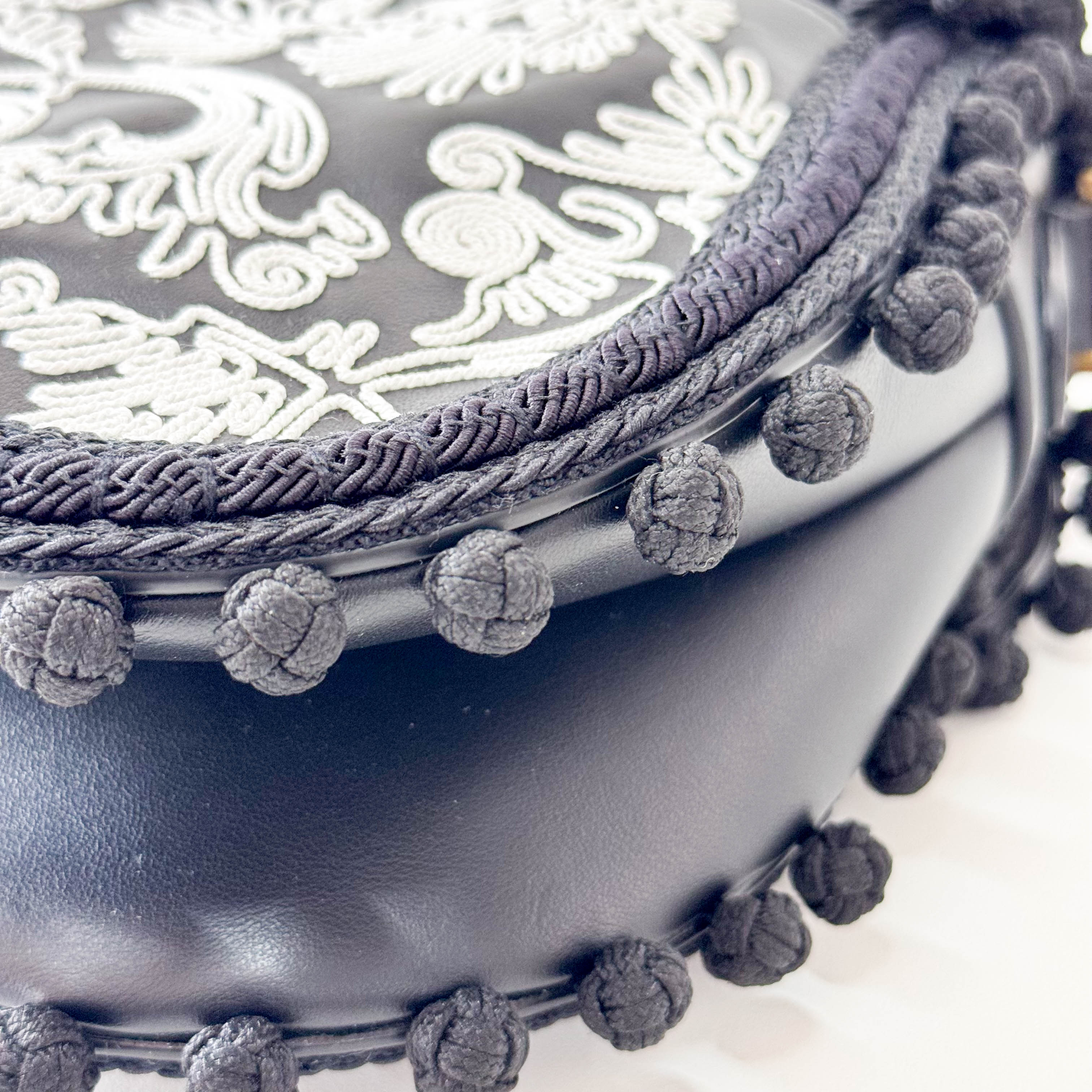 Rare Black Leather Embroidered Shoulder Bag