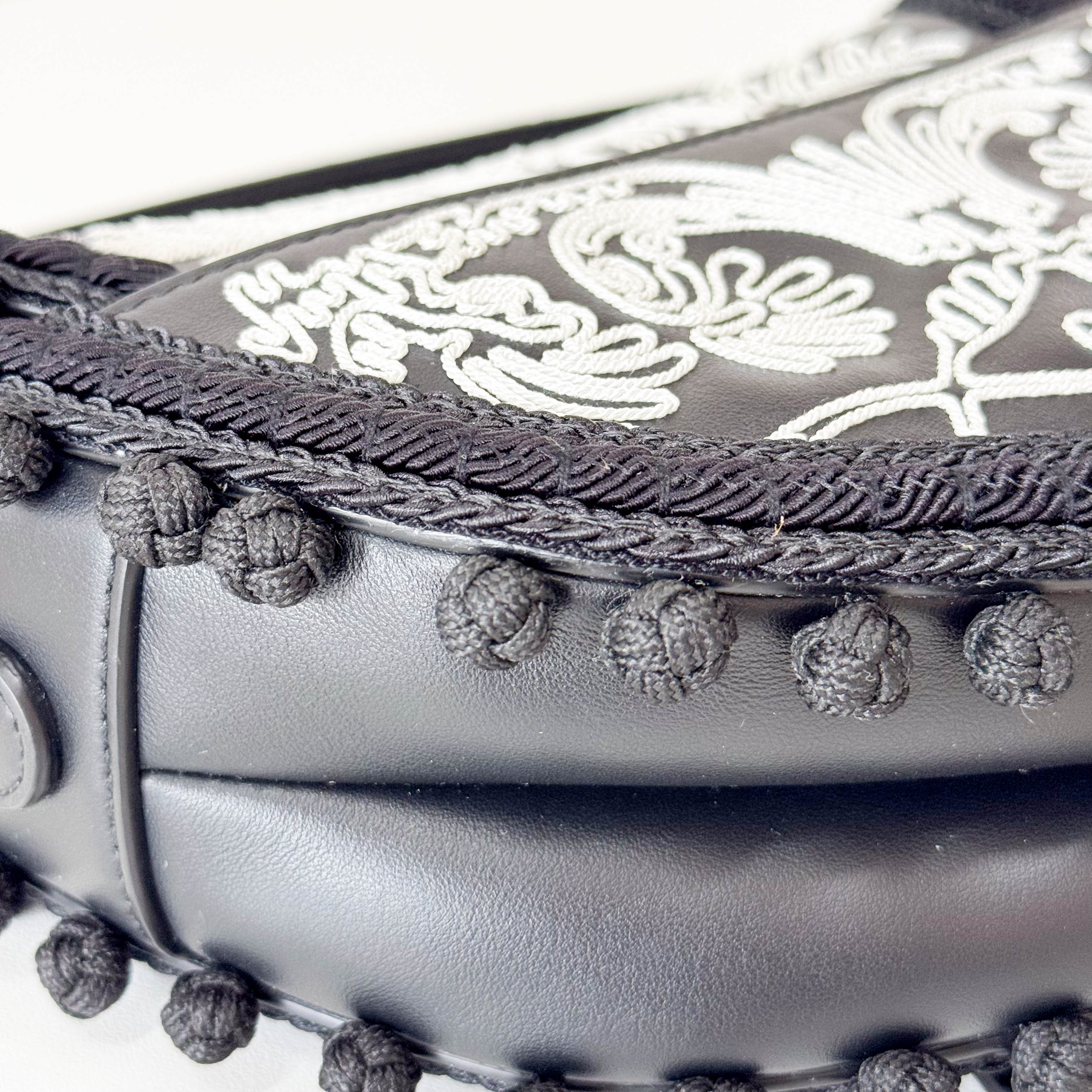 Rare Black Leather Embroidered Shoulder Bag