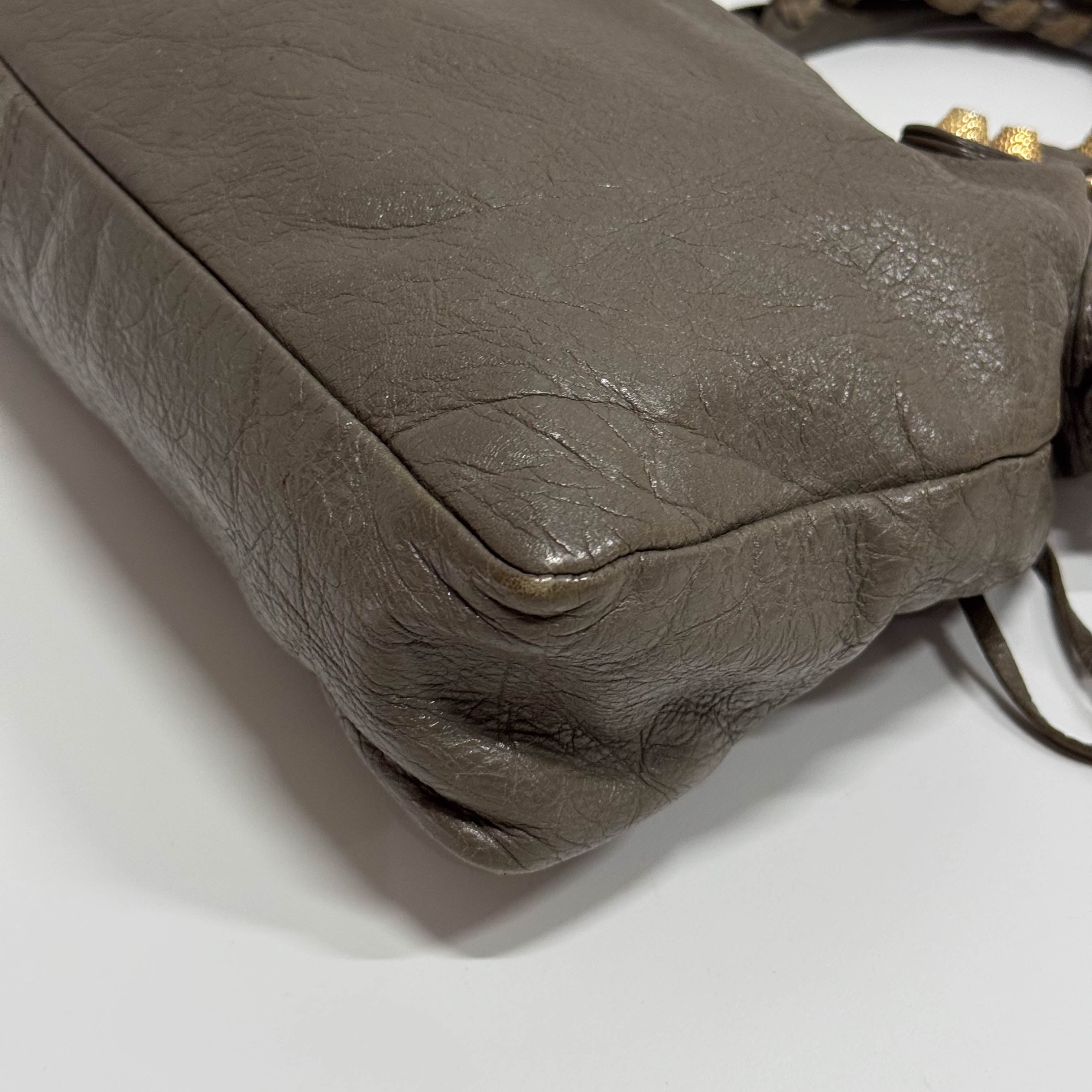 The First Grey Calfskin Leather Two Way Bag