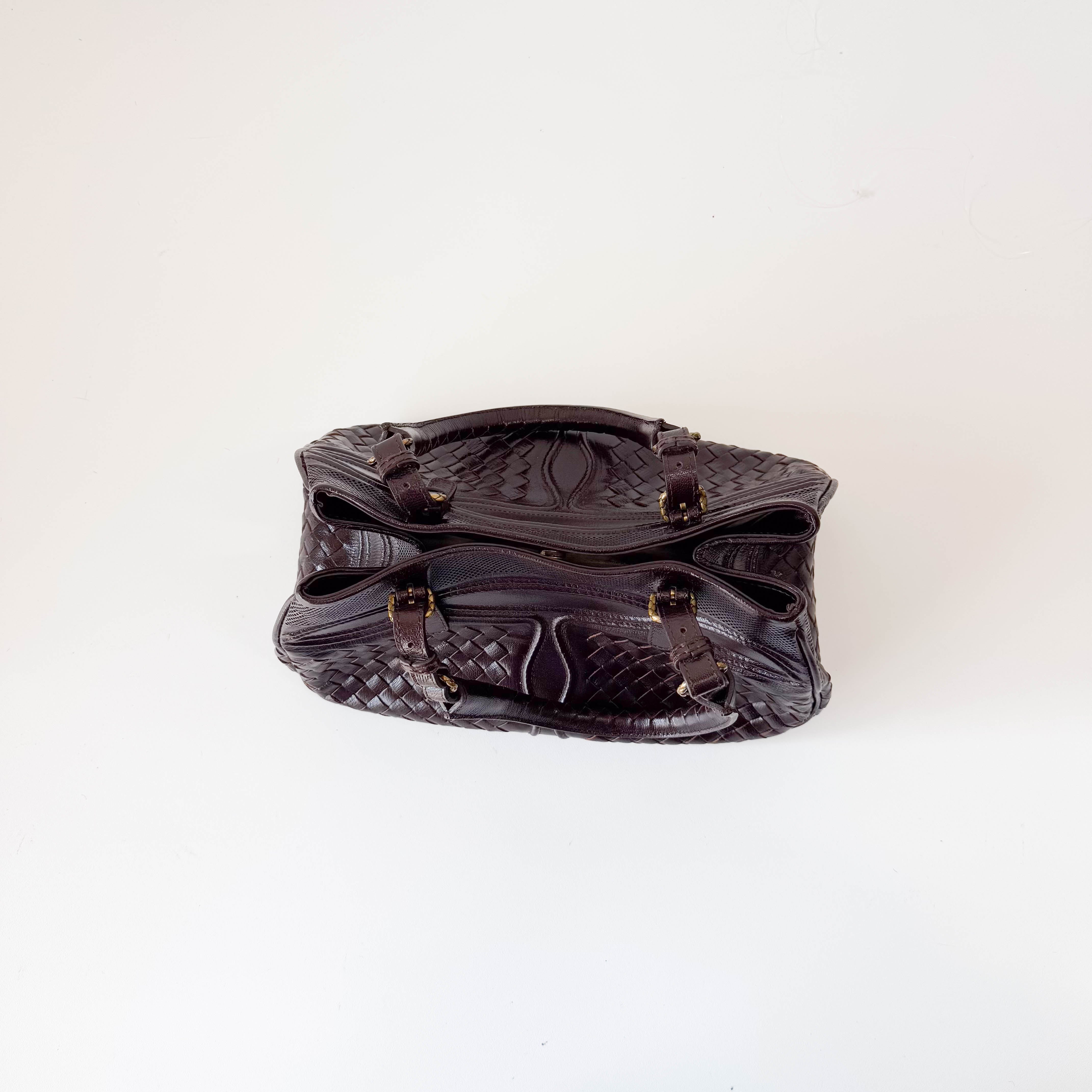 Intrecciato Brown Leather Handlebag